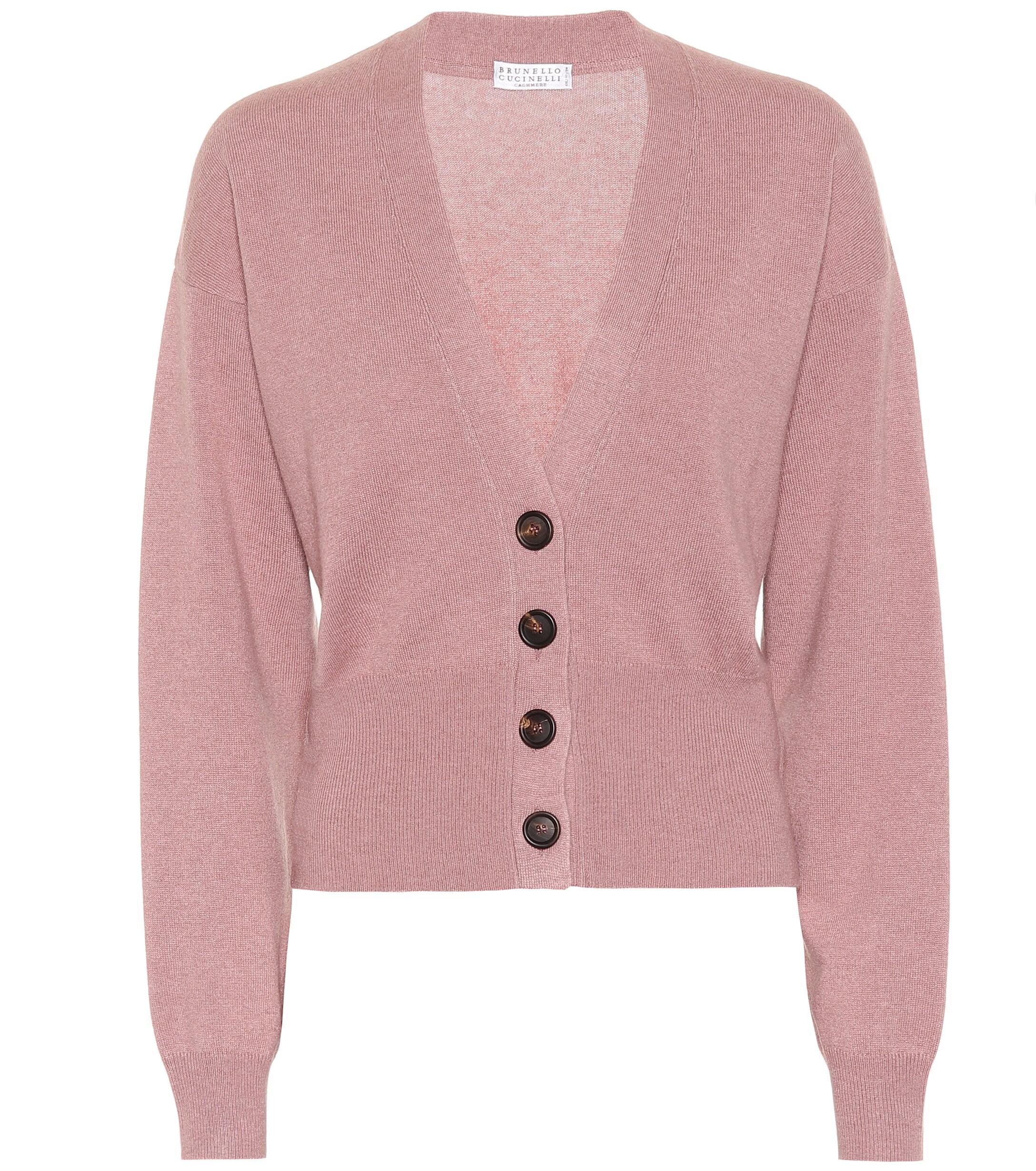 Brunello Cucinelli Cropped Cashmere Cardigan in Pink - Lyst