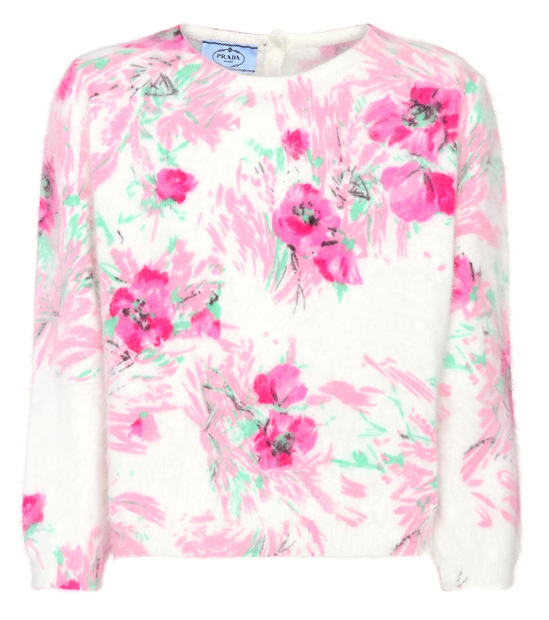 Lyst - Prada Floral Angora Sweater in White