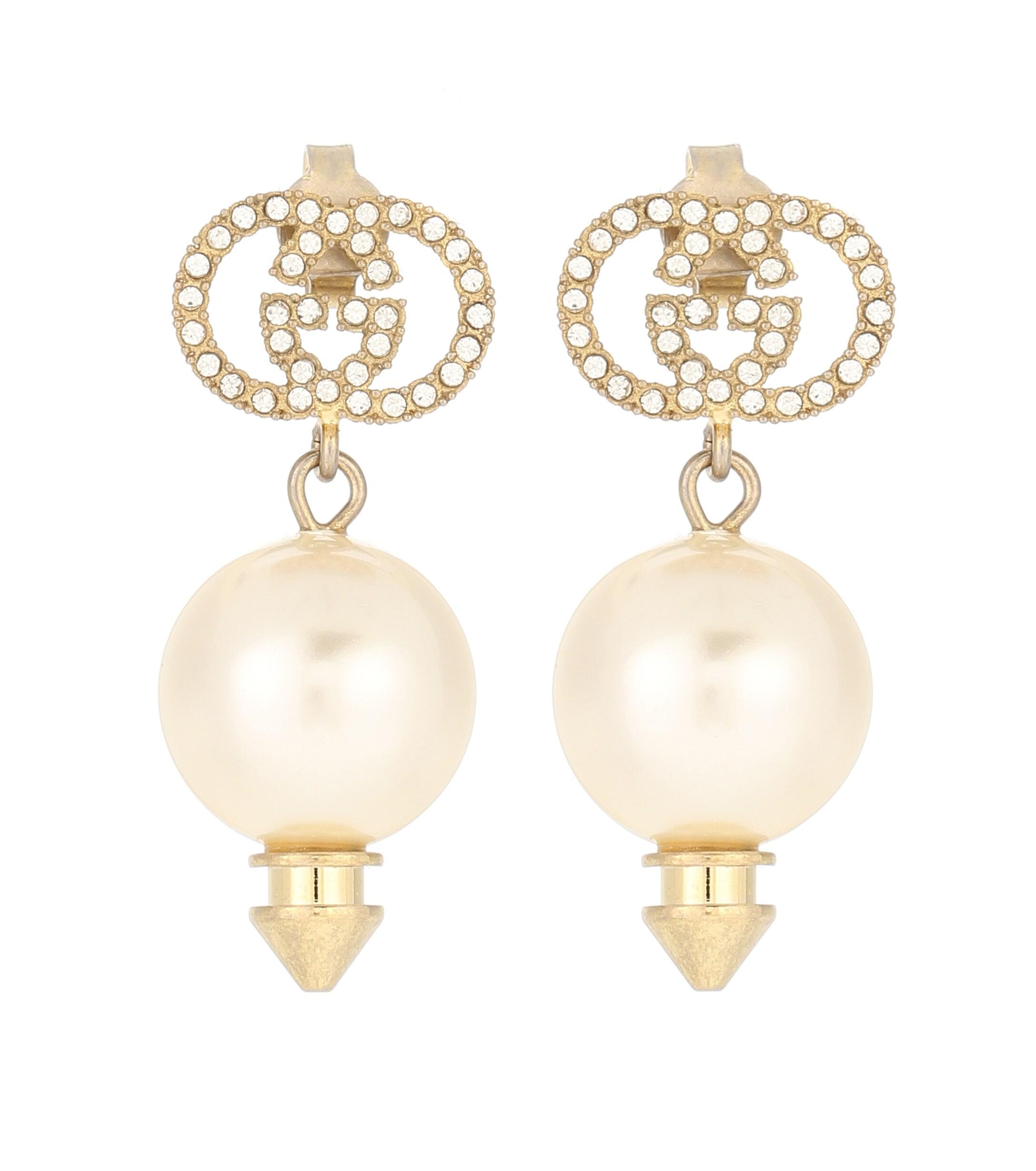 Gucci GG Crystalembellished Earrings in White Lyst