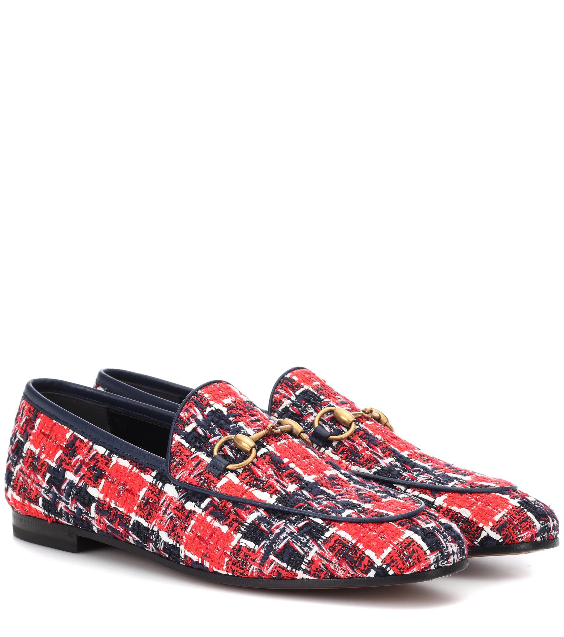 Gucci Jordaan Tweed Loafers in Red - Lyst