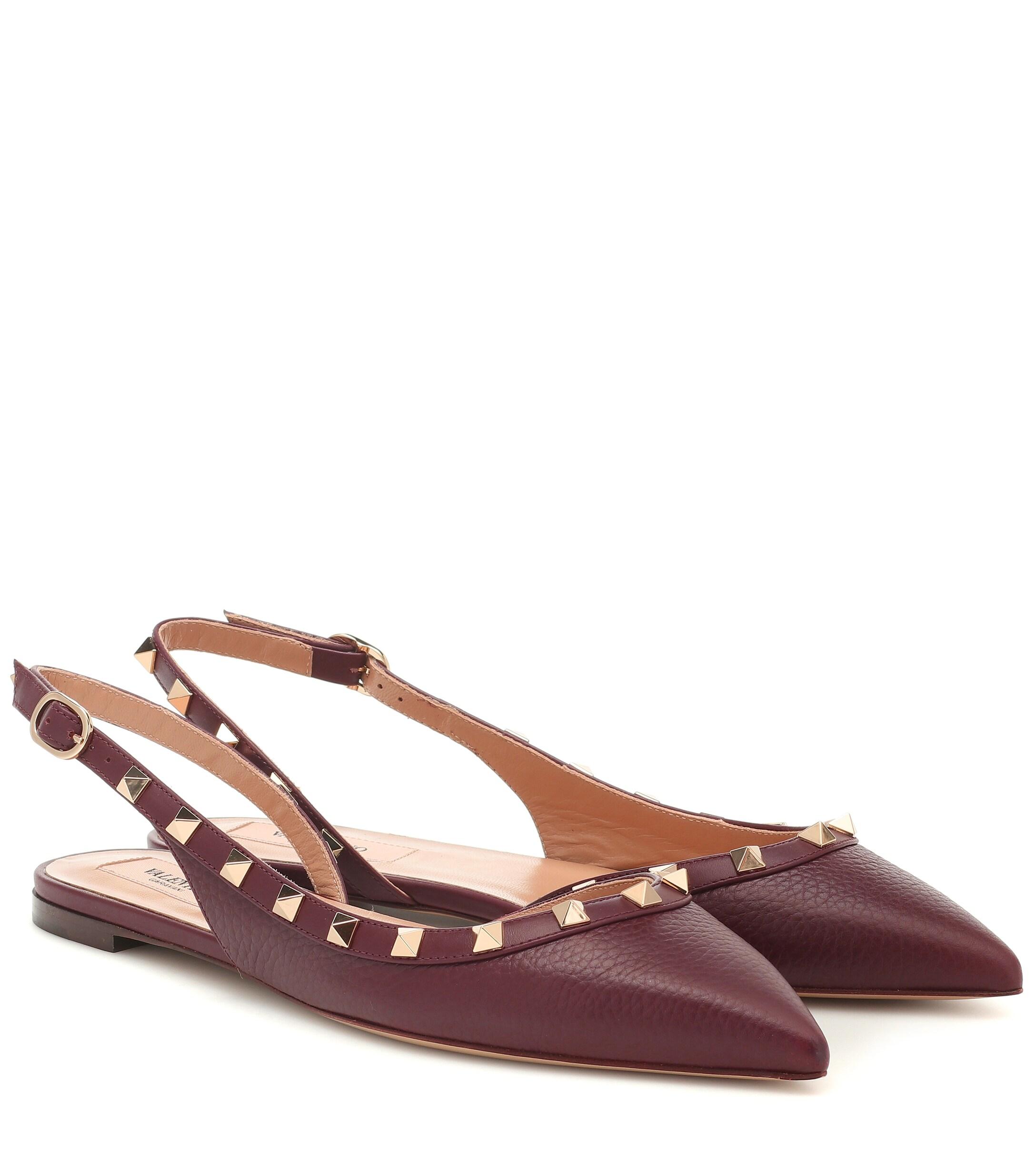 Valentino Rockstud Leather Slingback Ballet Flats in Red - Lyst