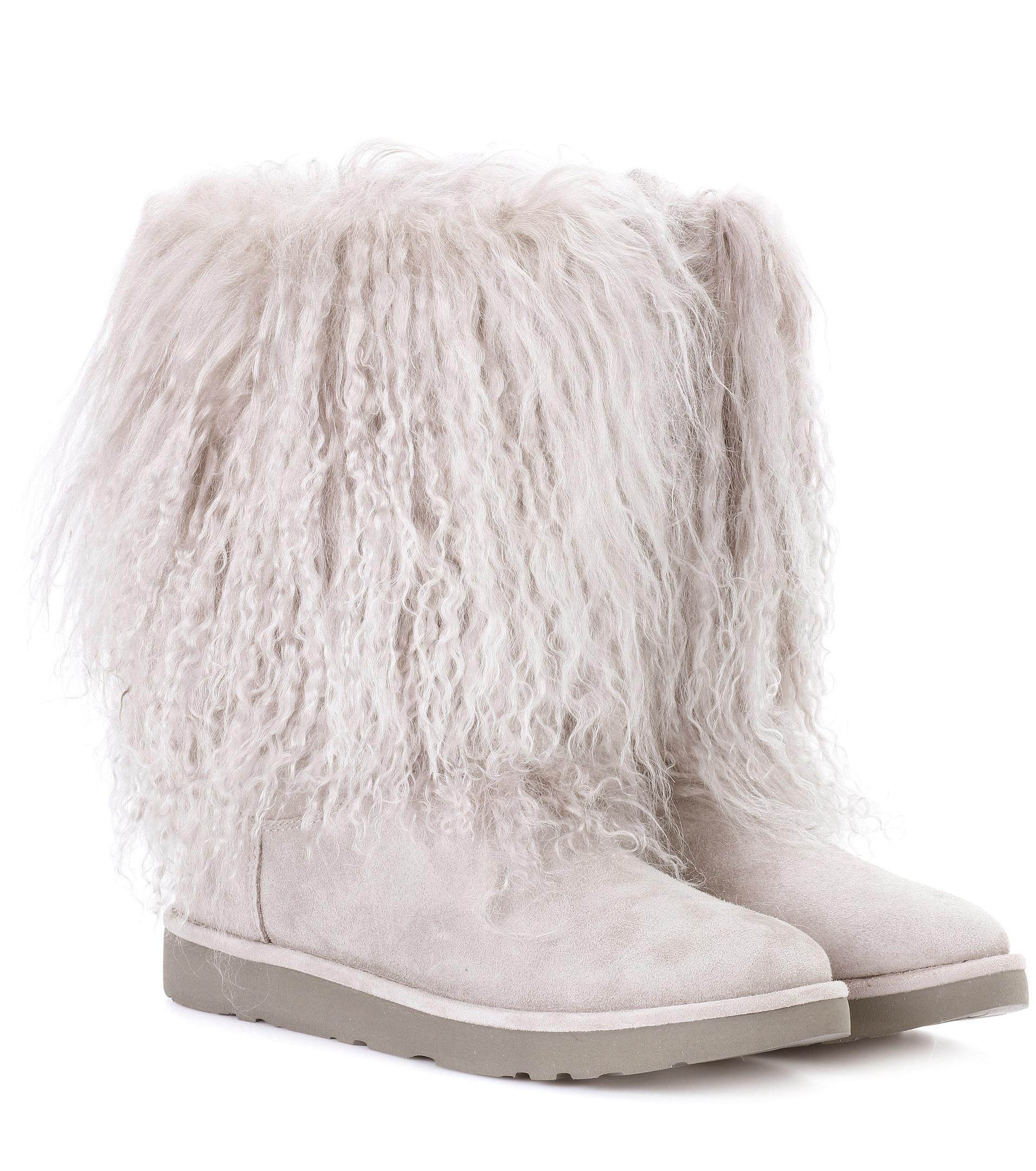 Lyst - Ugg Lida Fur And Suede Ankle Boots in Gray