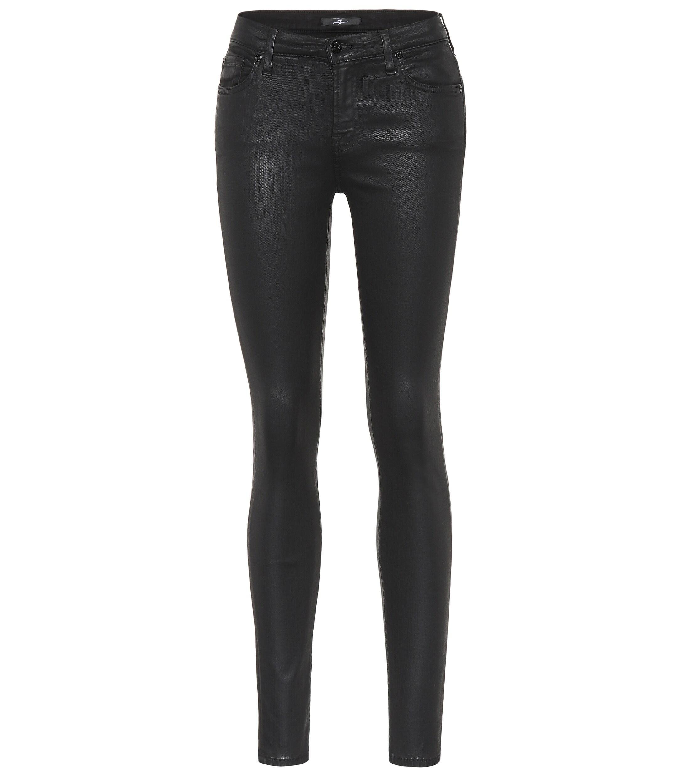 7 For All Mankind Denim The Skinny Mid-rise Jeans in Black - Lyst