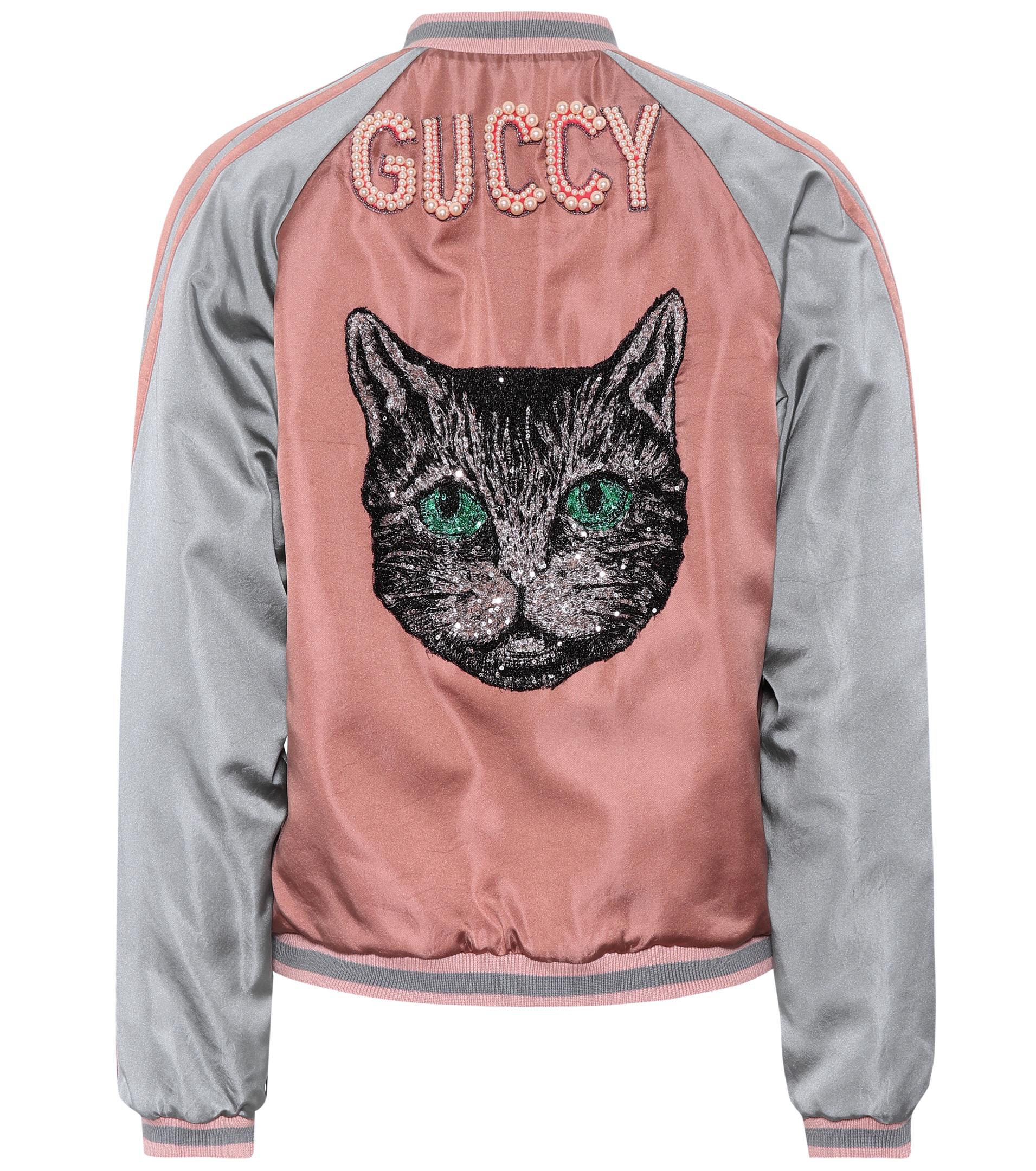 Gucci Embellished Satin Bomber Jacket in Pink Lyst