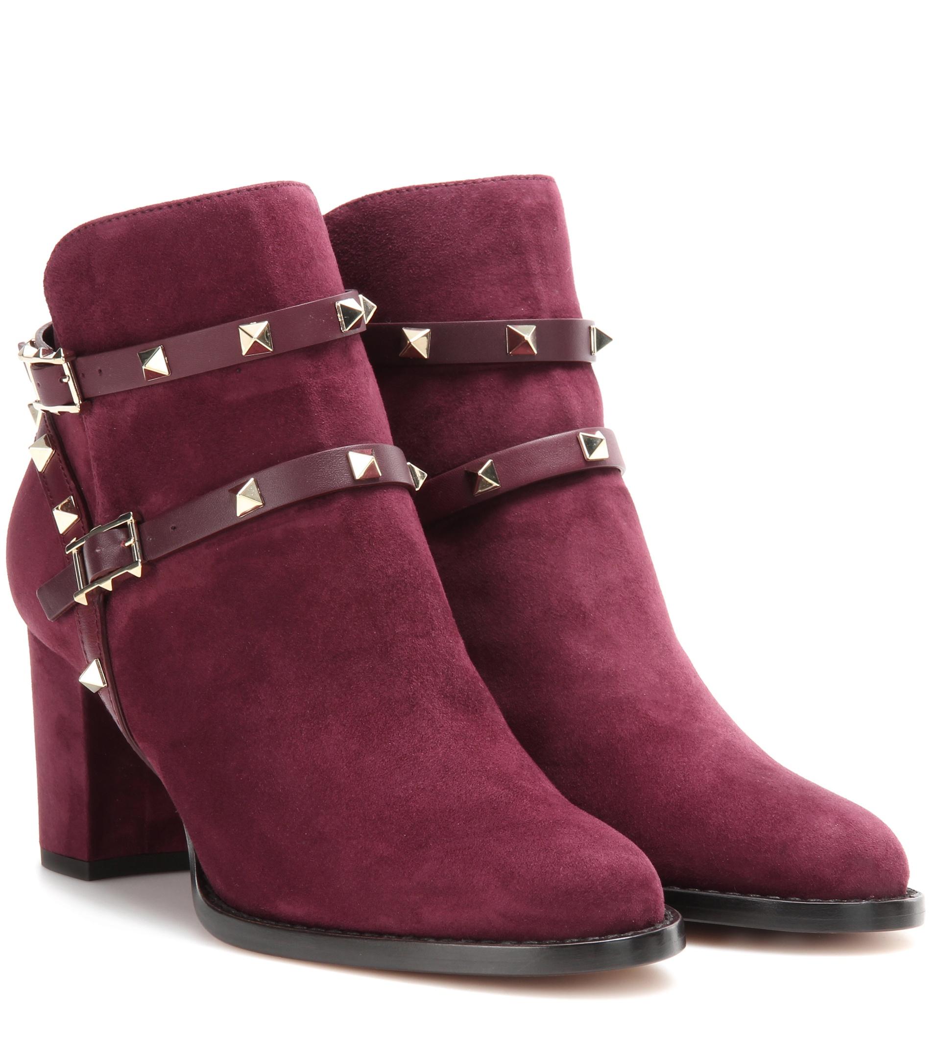 Lyst - Valentino Garavani Rockstud Suede Ankle Boots in Purple