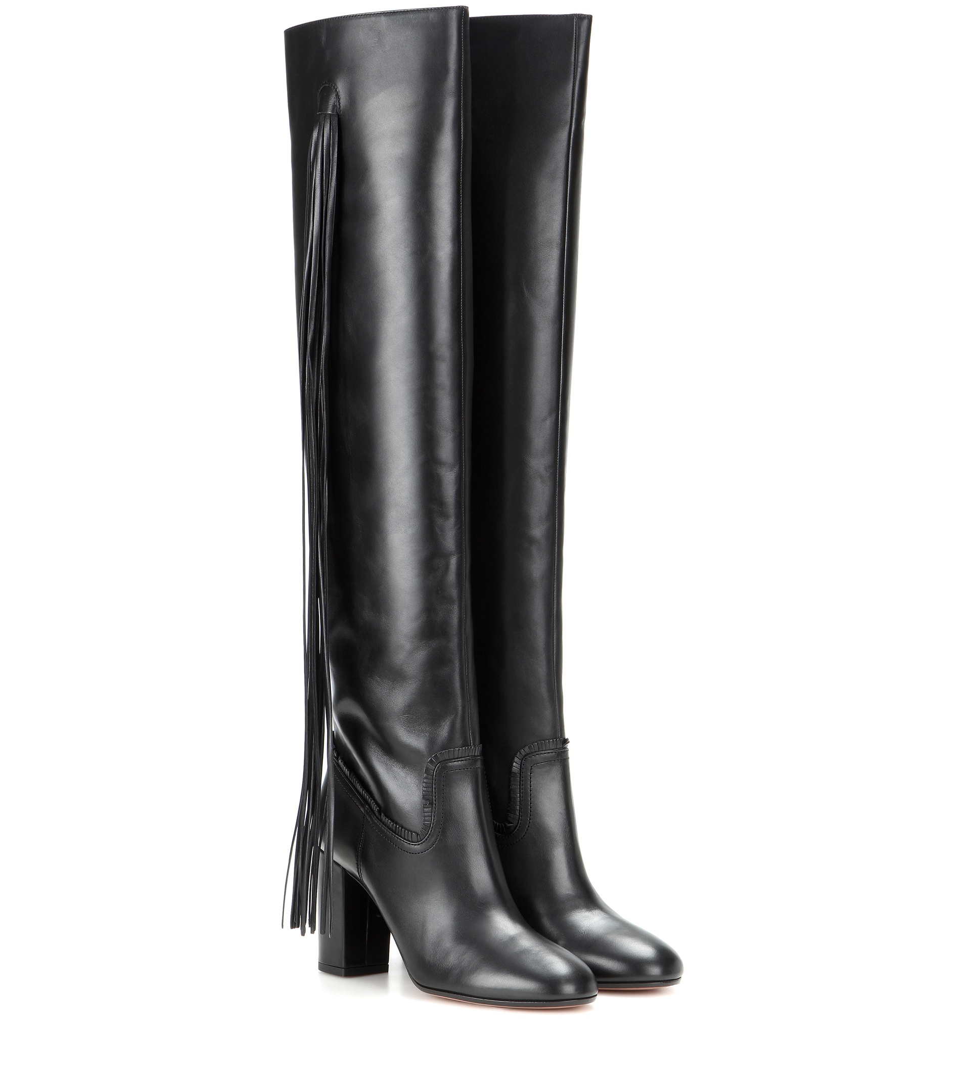 Aquazzura Fringed Leather Over-the-knee Boots in Black | Lyst