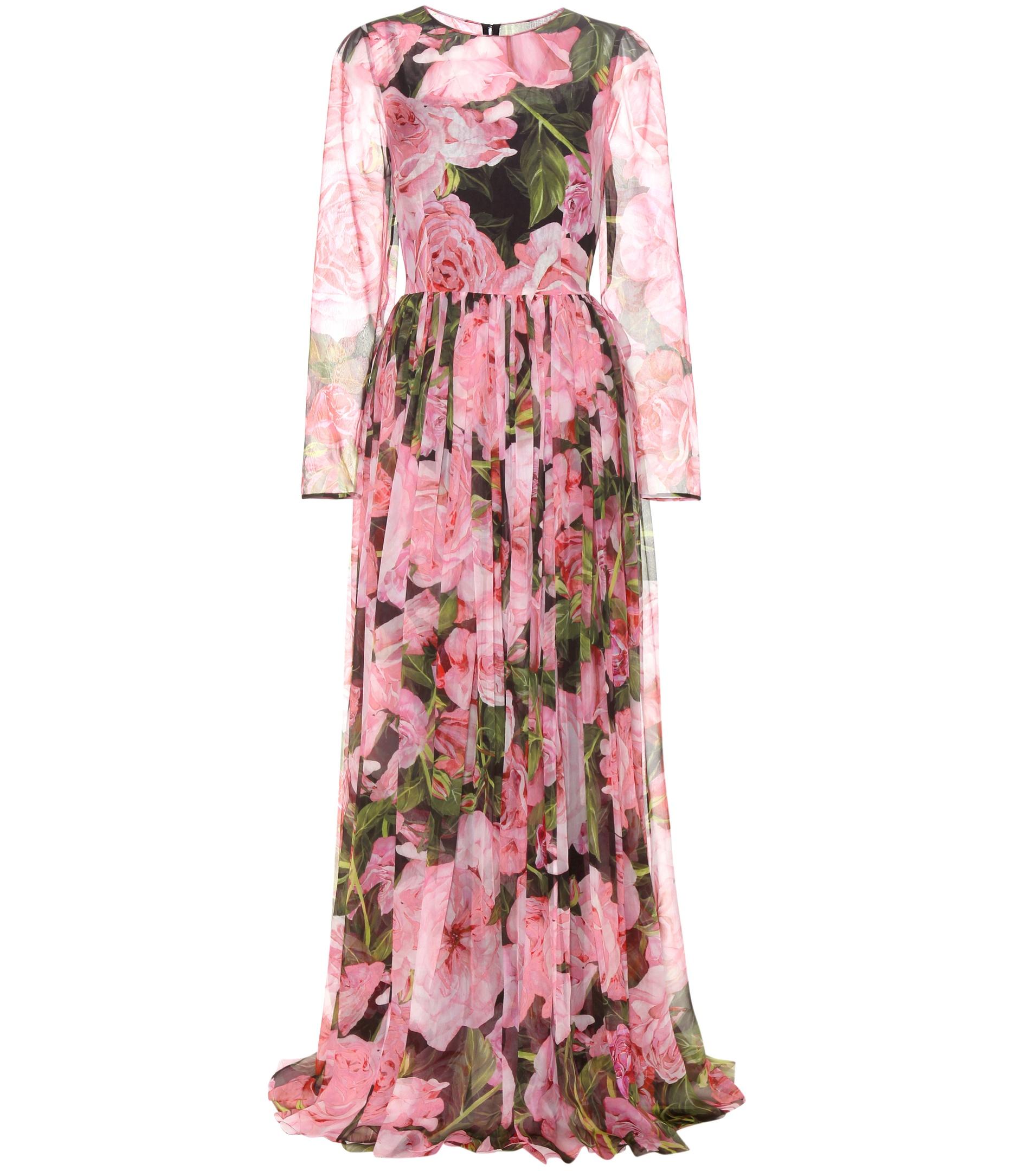 Lyst - Dolce & Gabbana Floral-printed Silk Dress in Pink