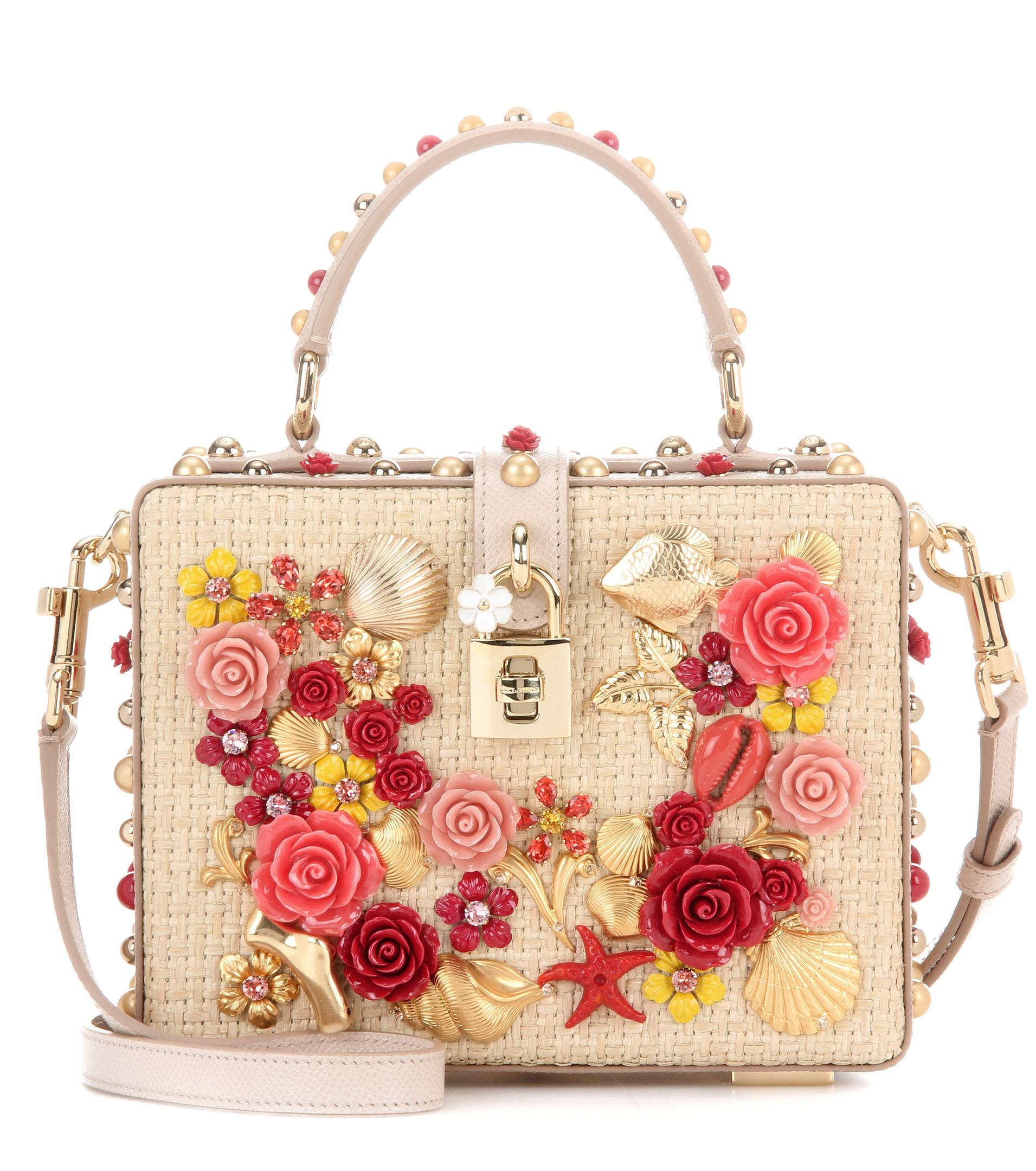 Lyst - Dolce & Gabbana Dolce Box Embellished Raffia And Leather Handbag ...
