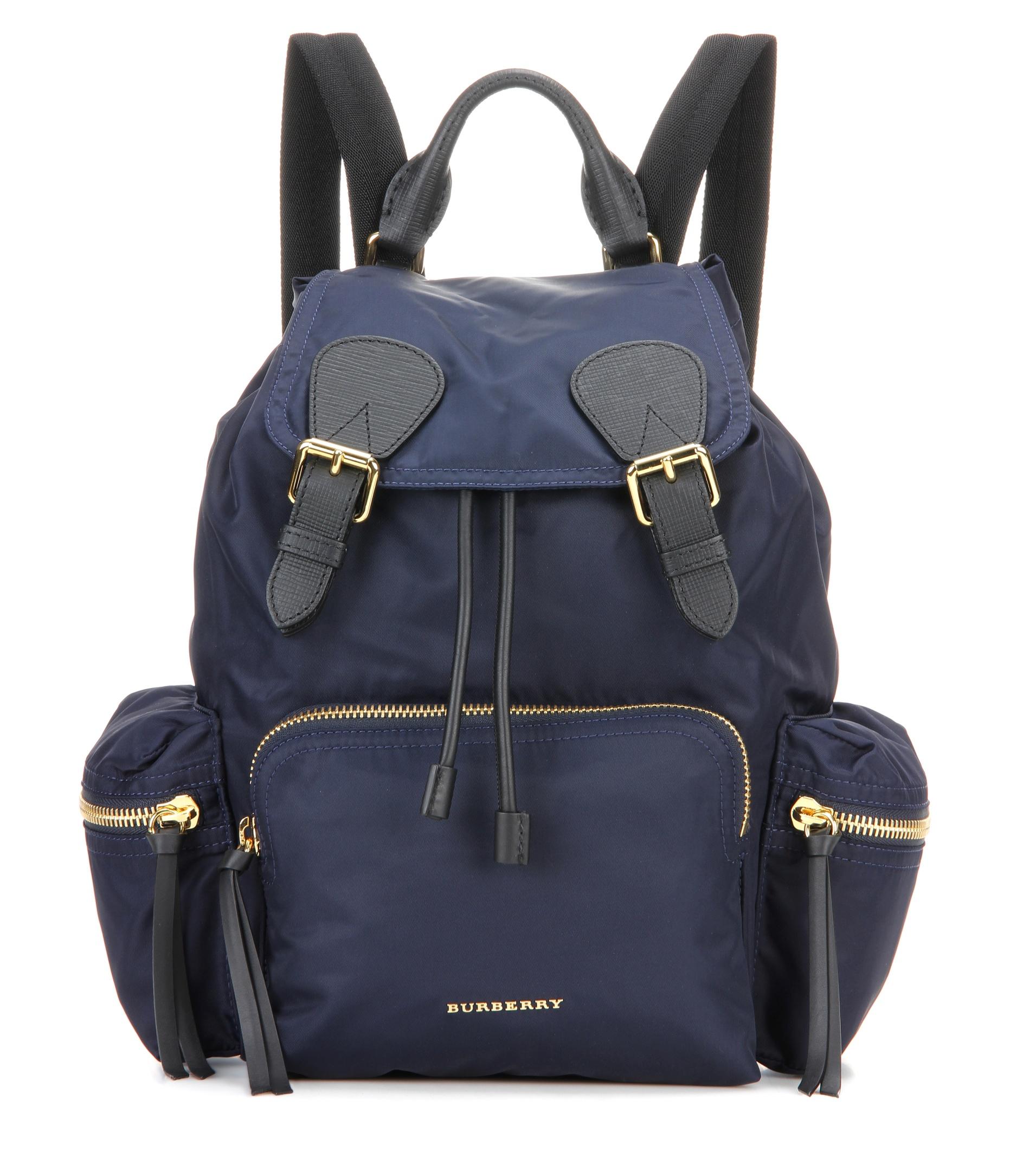 Burberry Leather And Fabric Rucksack Backpack in Blue | Lyst
