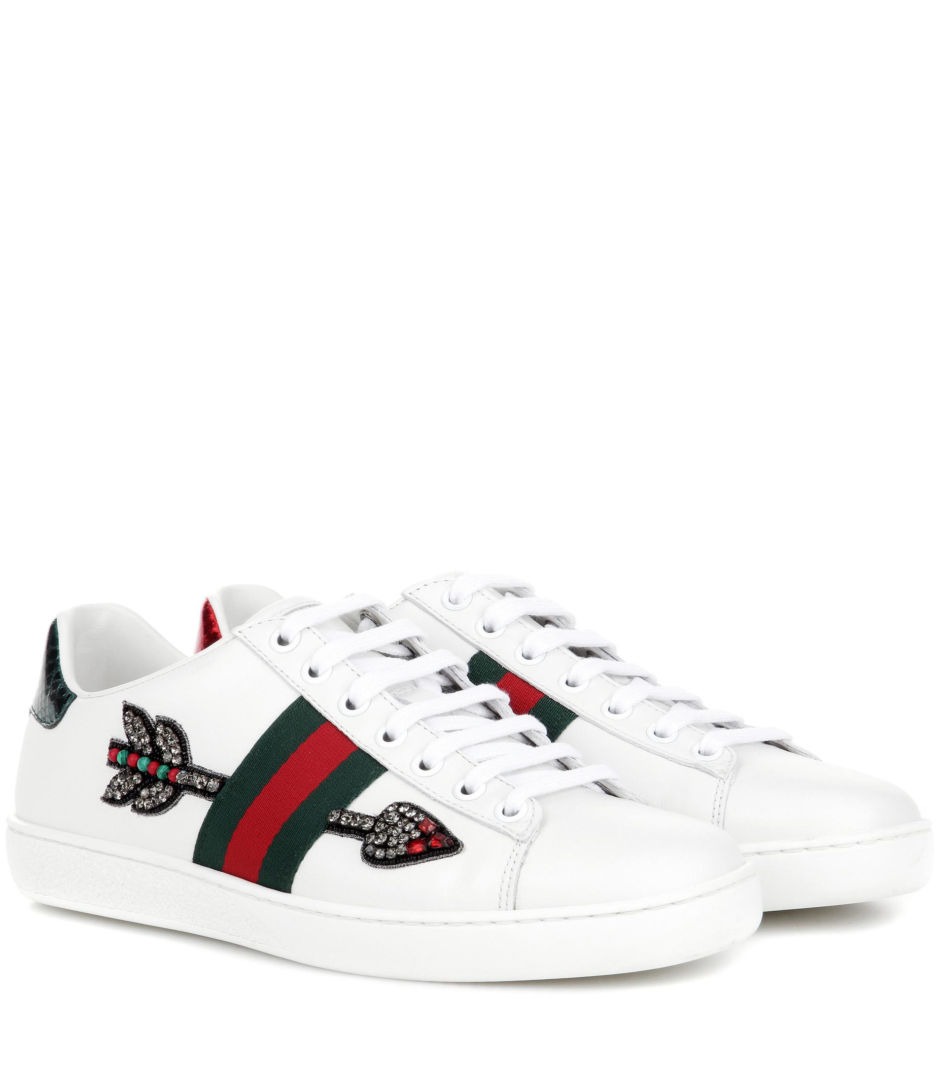 Lyst - Gucci Embellished Leather Sneakers in White