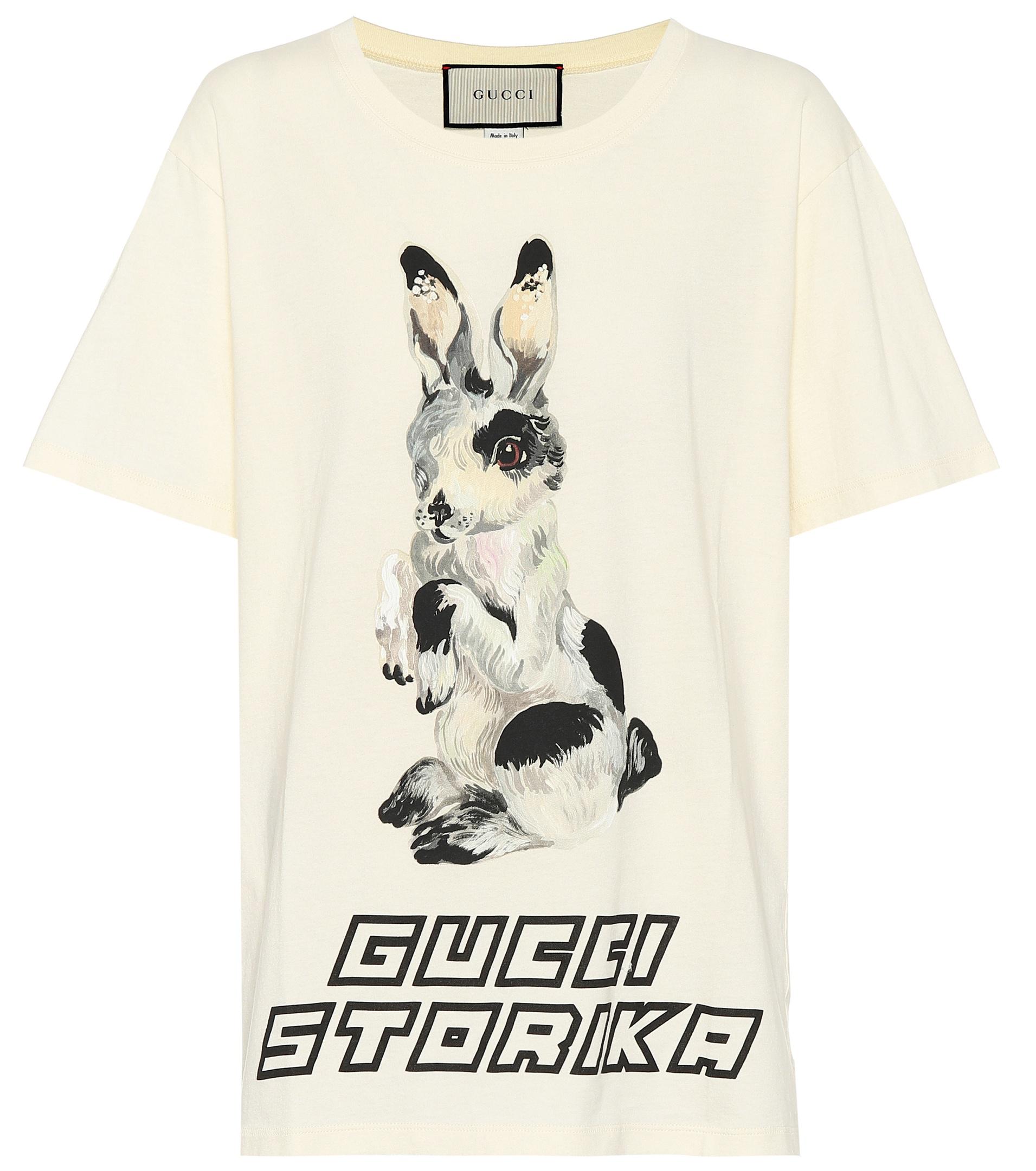 Gucci Printed Cotton T-shirt in White - Lyst