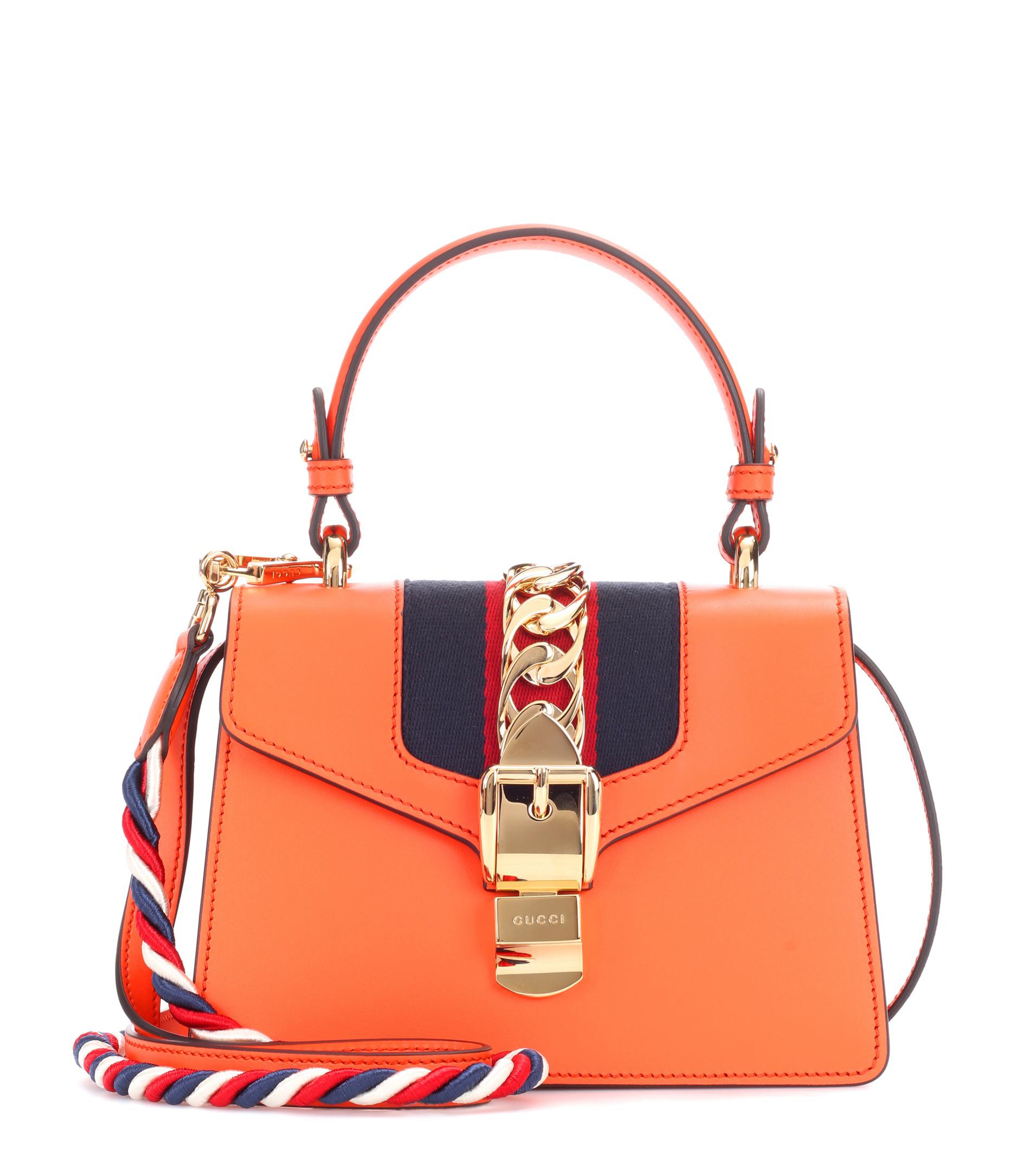 Gucci Sylvie Mini Leather Crossbody Bag in Orange - Lyst