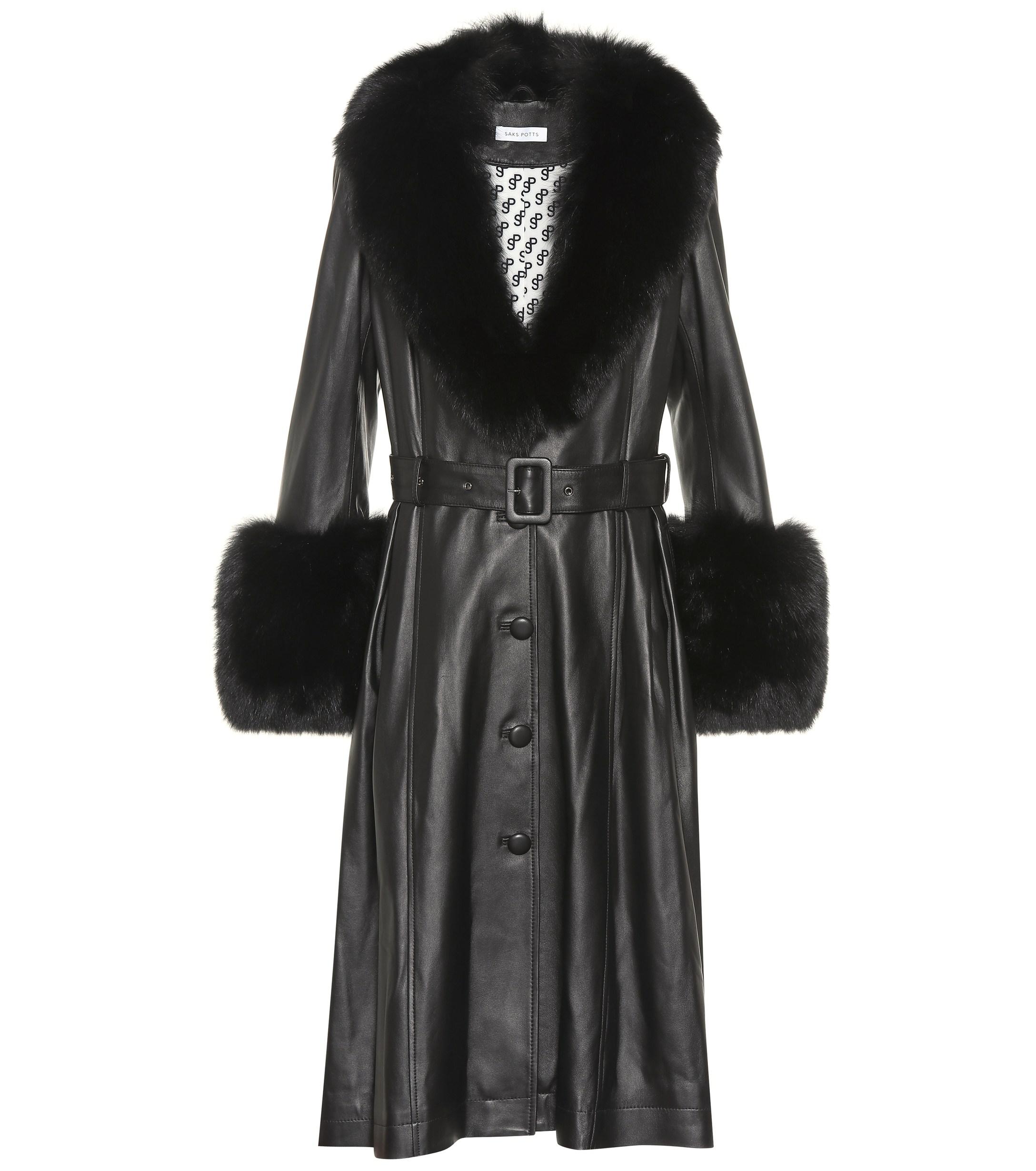 Saks Potts Foxy Fur-trimmed Leather Coat in Black - Save 13% - Lyst
