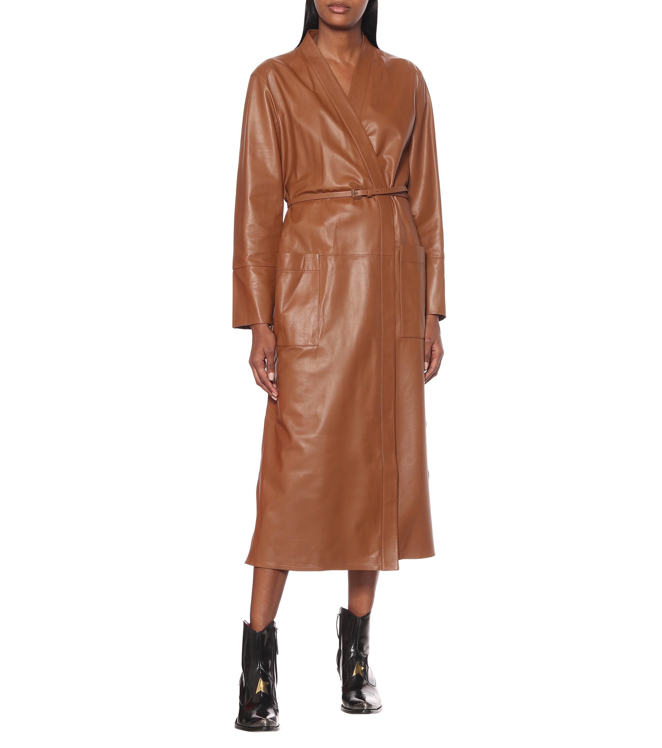 Zeynep Arcay Leather Wrap Dress in Brown Lyst