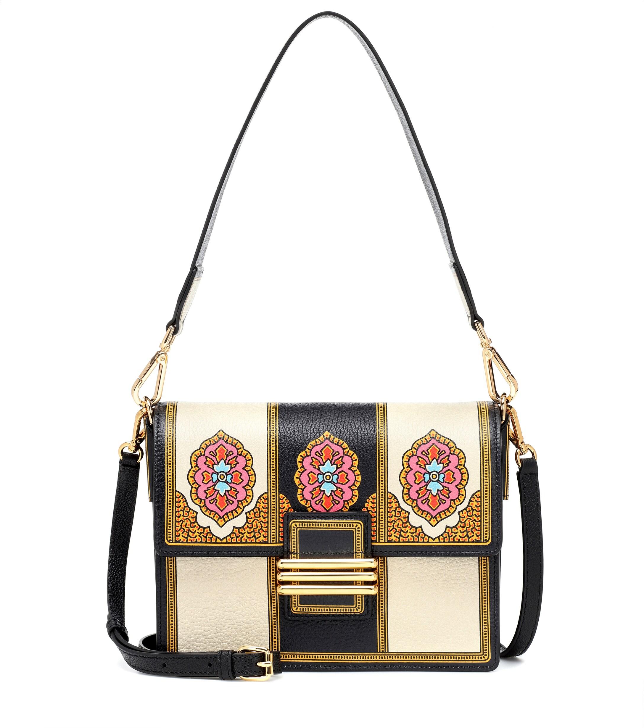 Etro Printed Leather And Suede Shoulder Bag in Black - Lyst