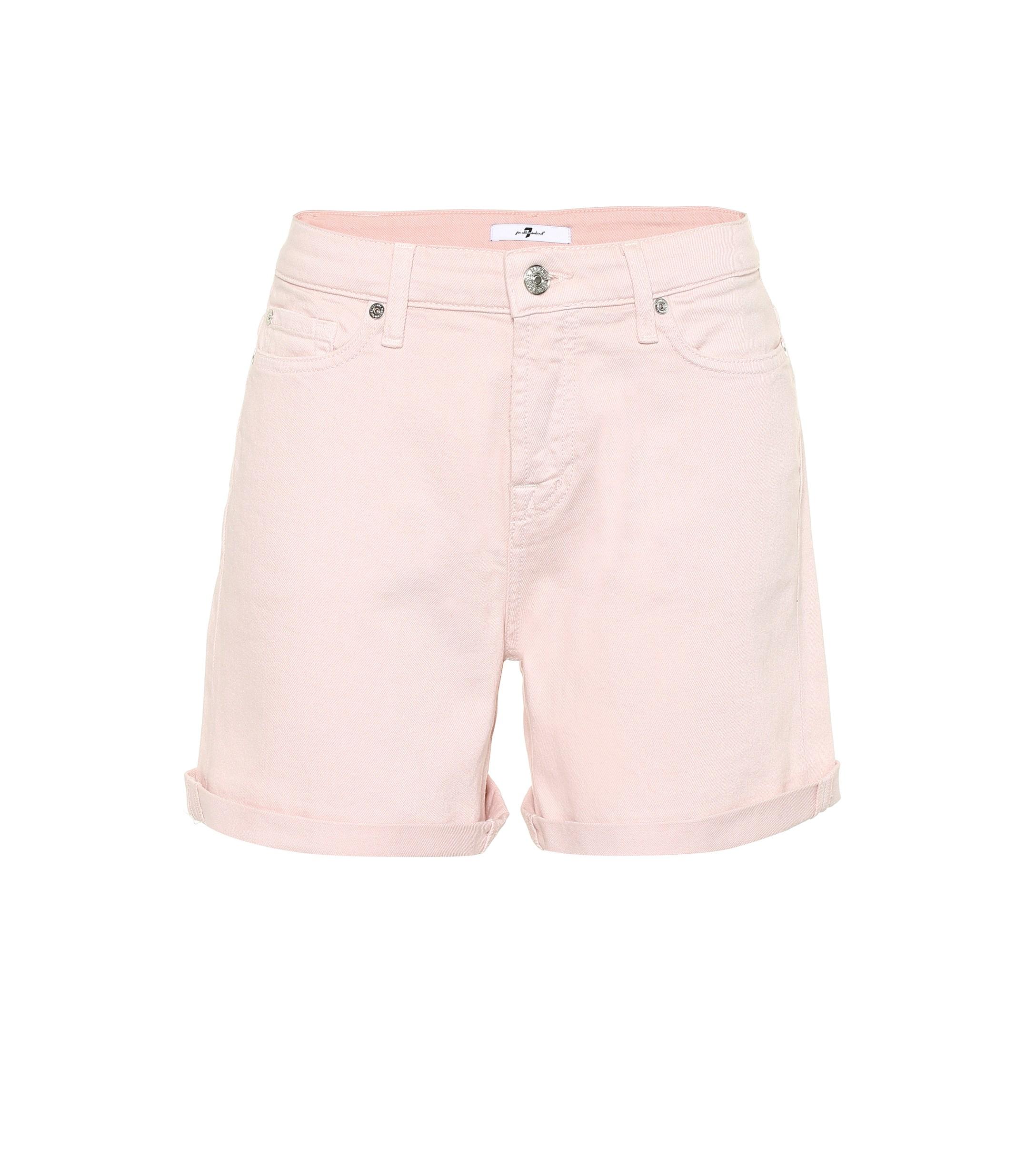 7 For All Mankind Boy Shorts High-rise Denim Shorts in Pink - Lyst