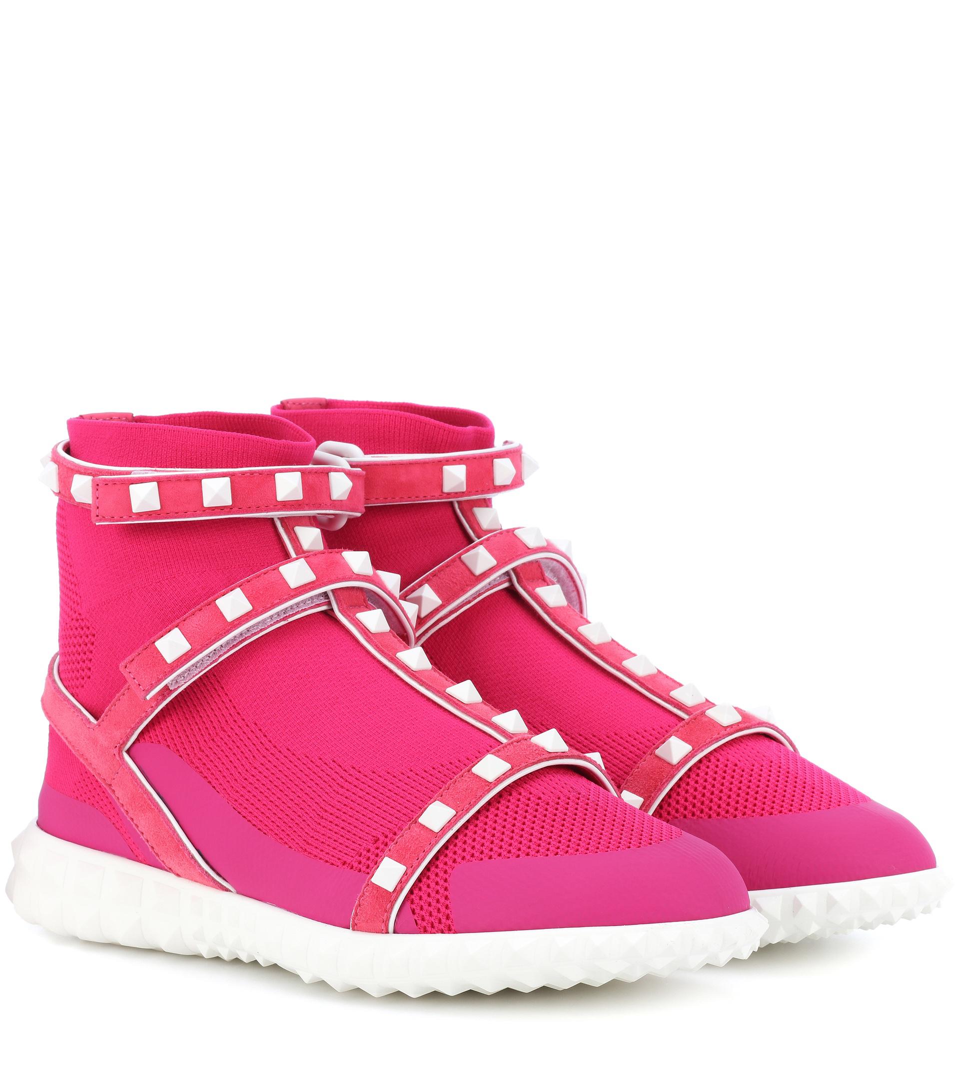 Valentino Leather Free Rockstud High-top Sneakers In Pink White (pink 