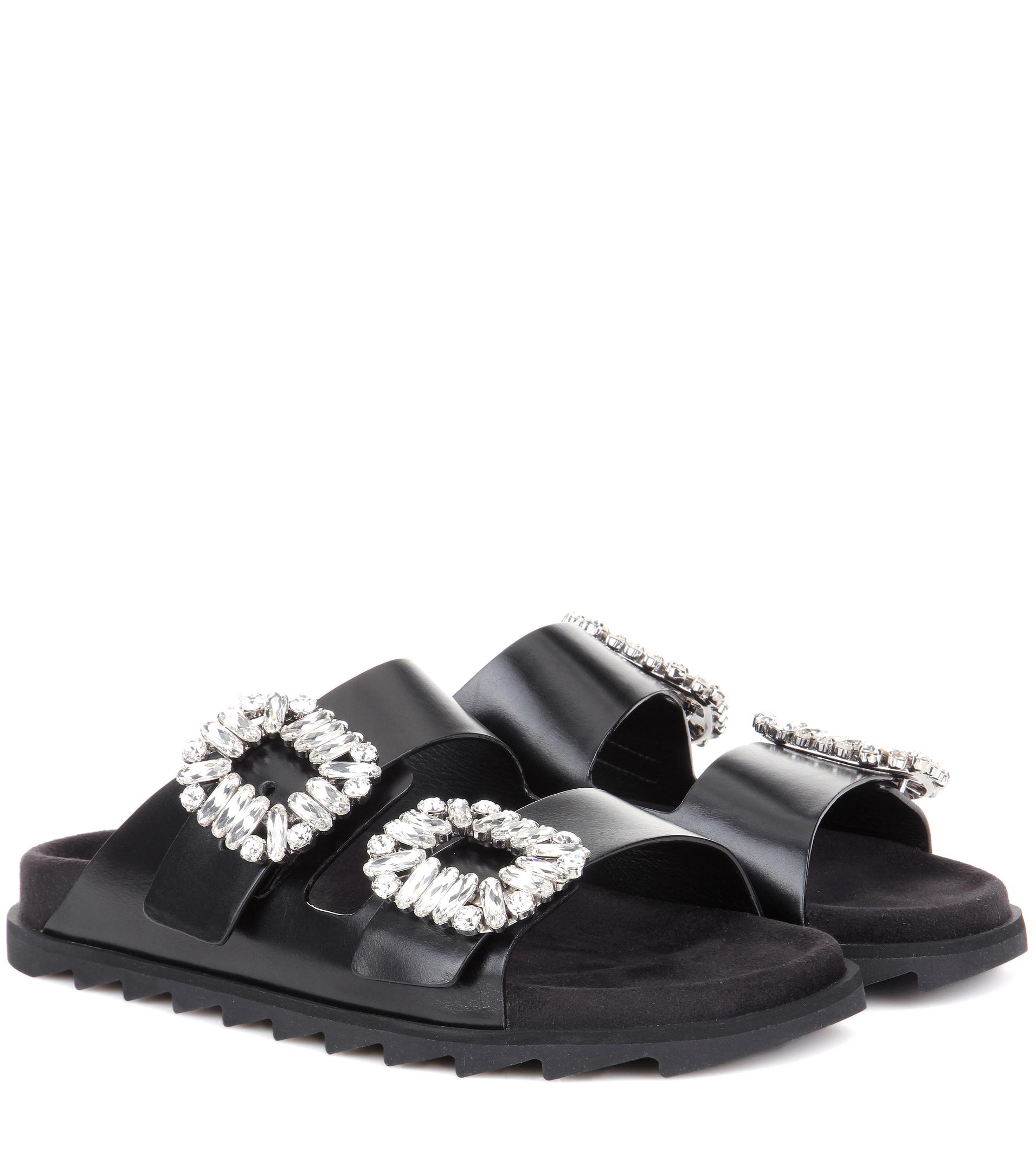 Lyst - Roger Vivier Slidy Viv Leather Sandals in Black