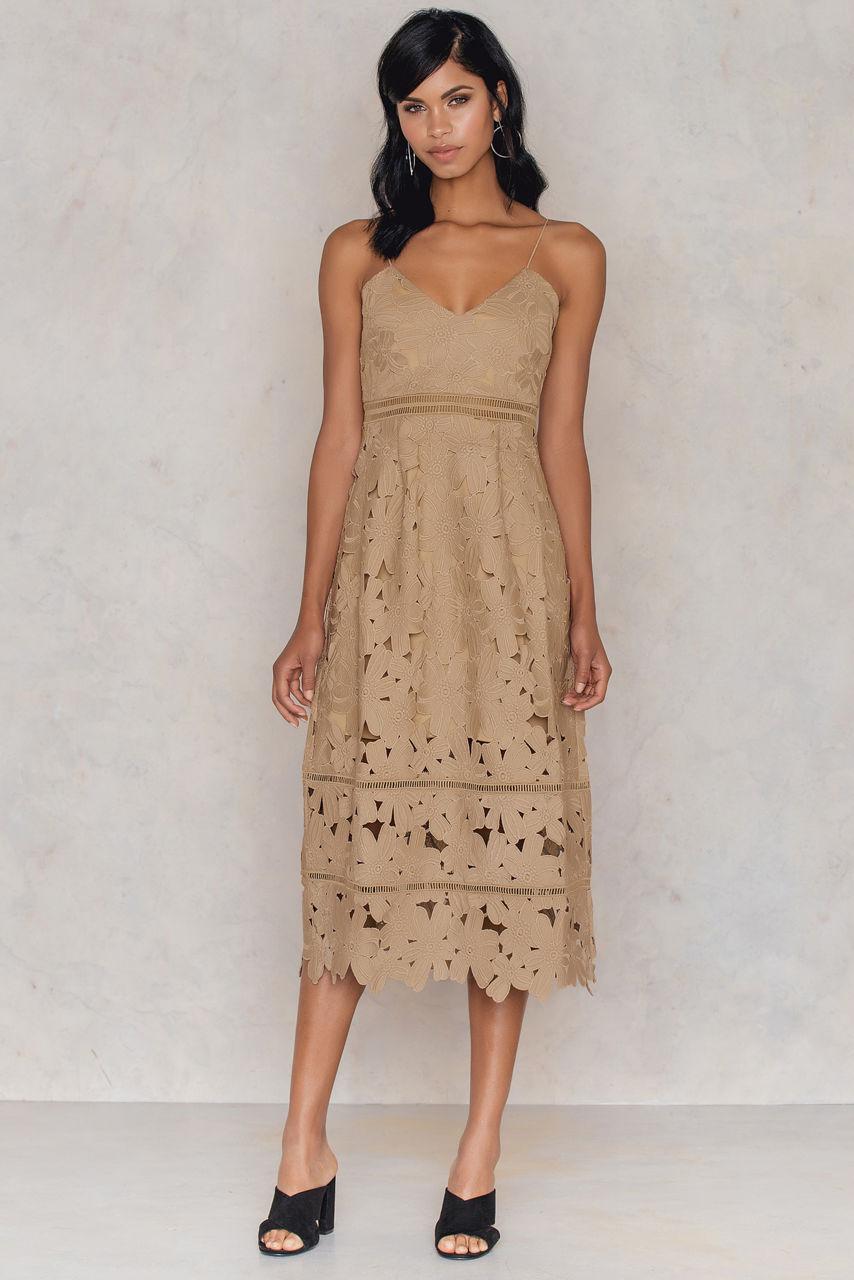 Lyst - NA-KD Floral Crochet Midi Dress in Natural