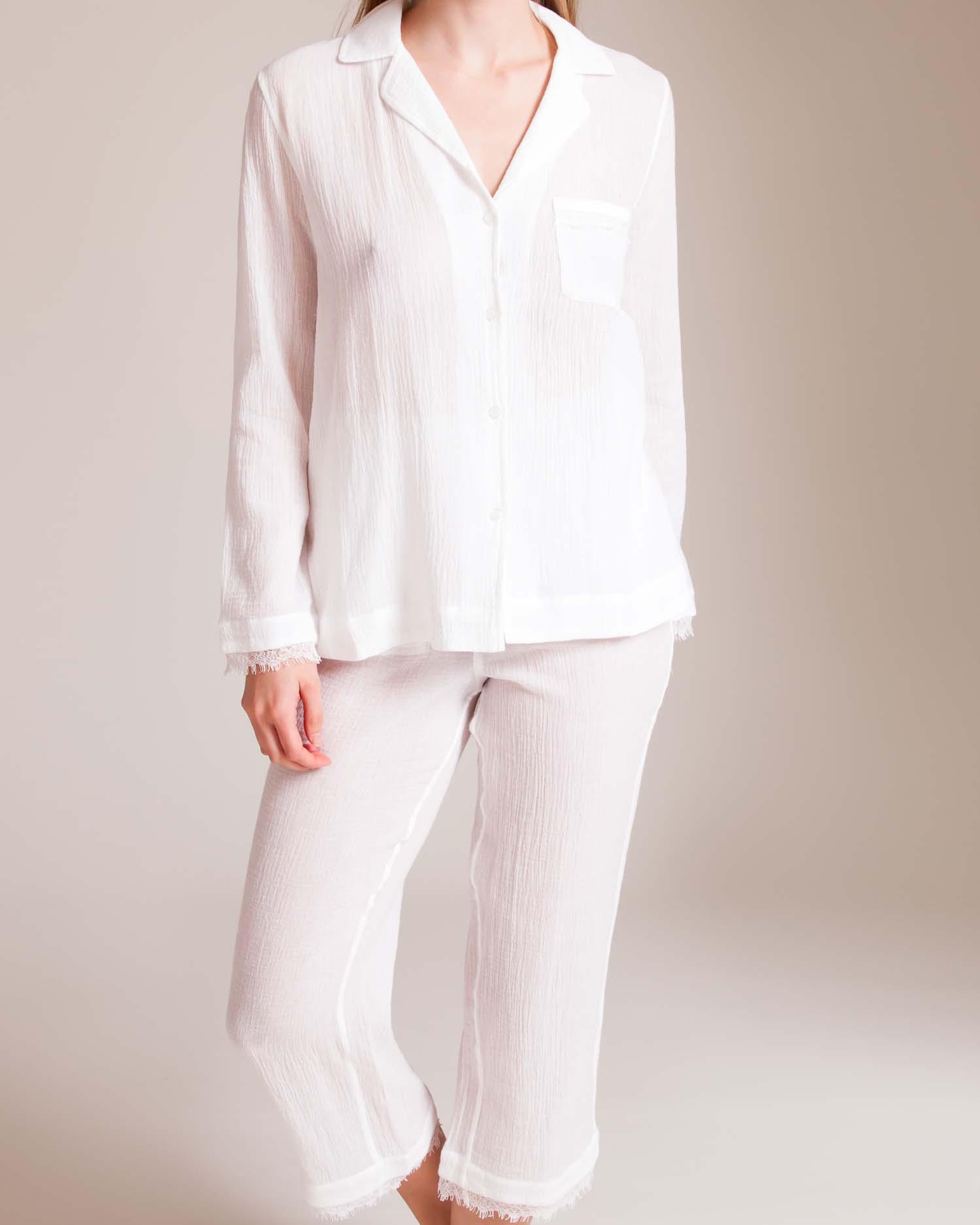 Lyst Skin Woven Cotton Gauze Pajama in White