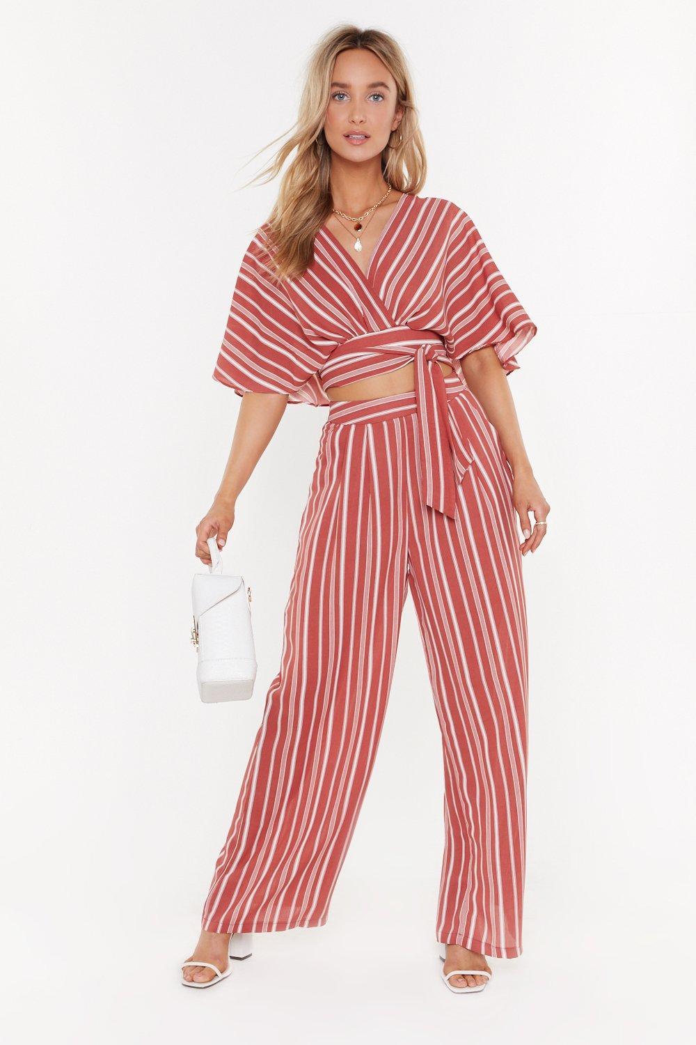 Nasty Gal Stripe It Like That Wide-leg Pants in Red - Save 40% - Lyst
