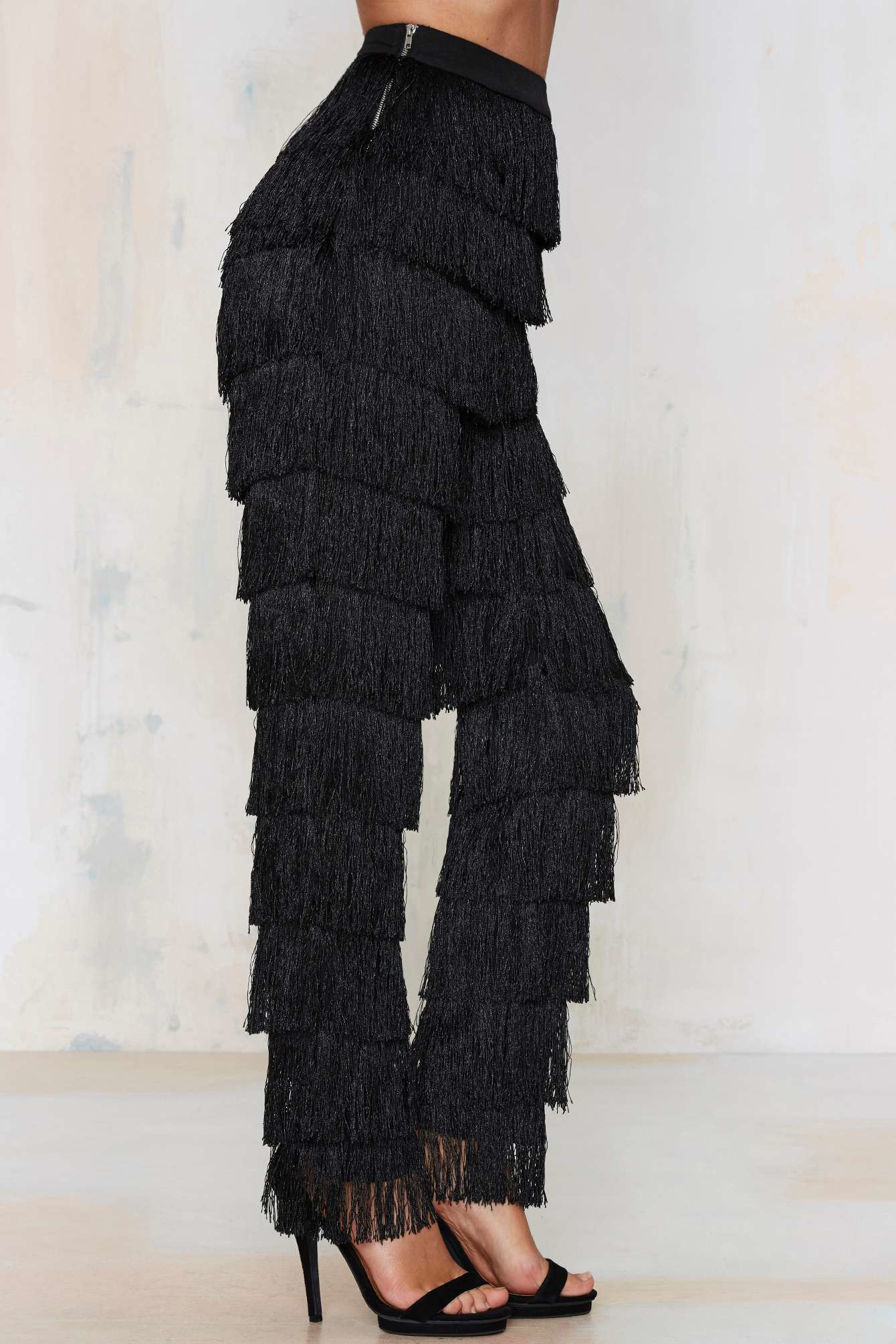 black fringe pants