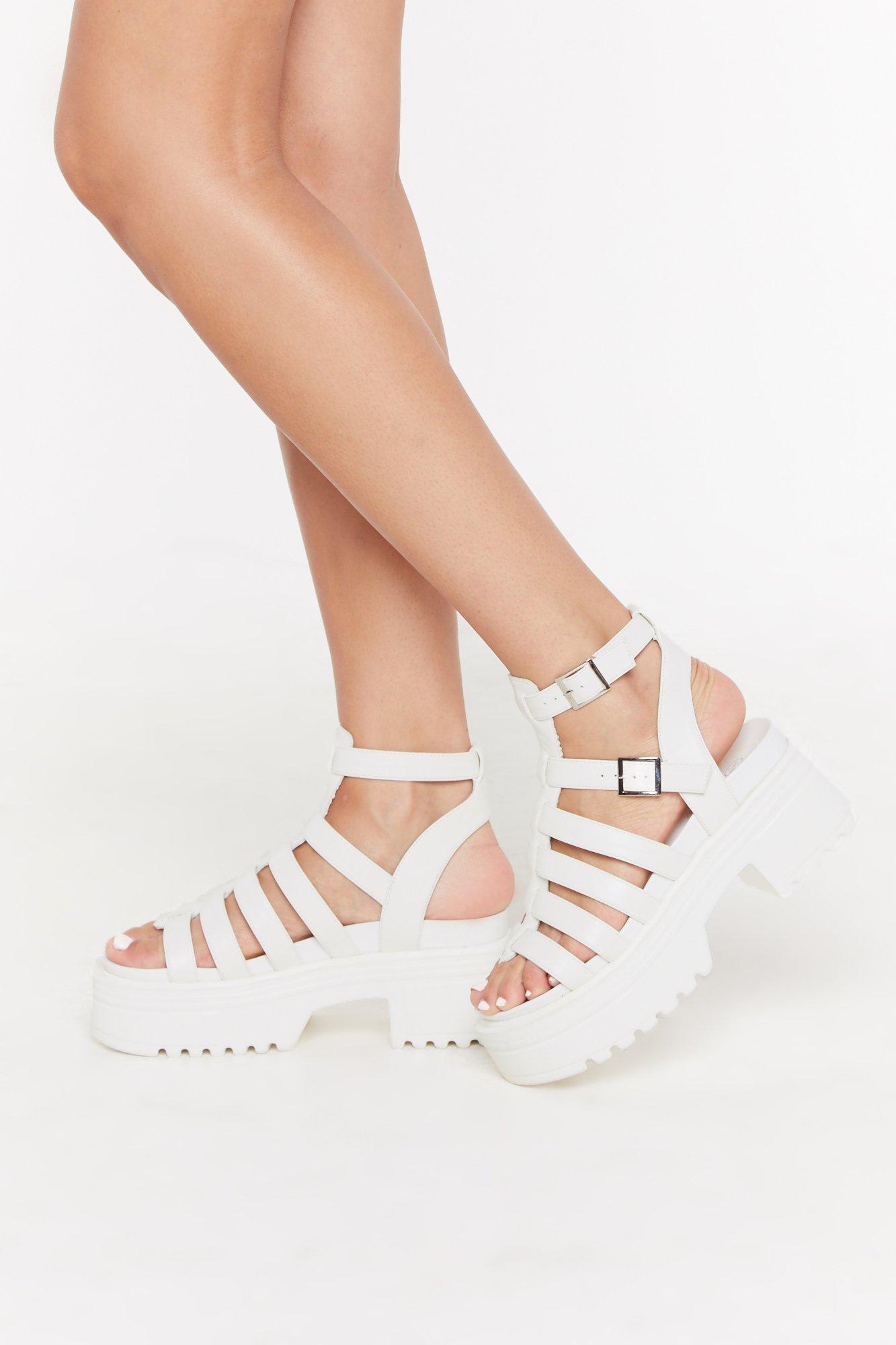 Nasty Gal Coming Of The Cage Platform Cleated Sandals in White - Lyst