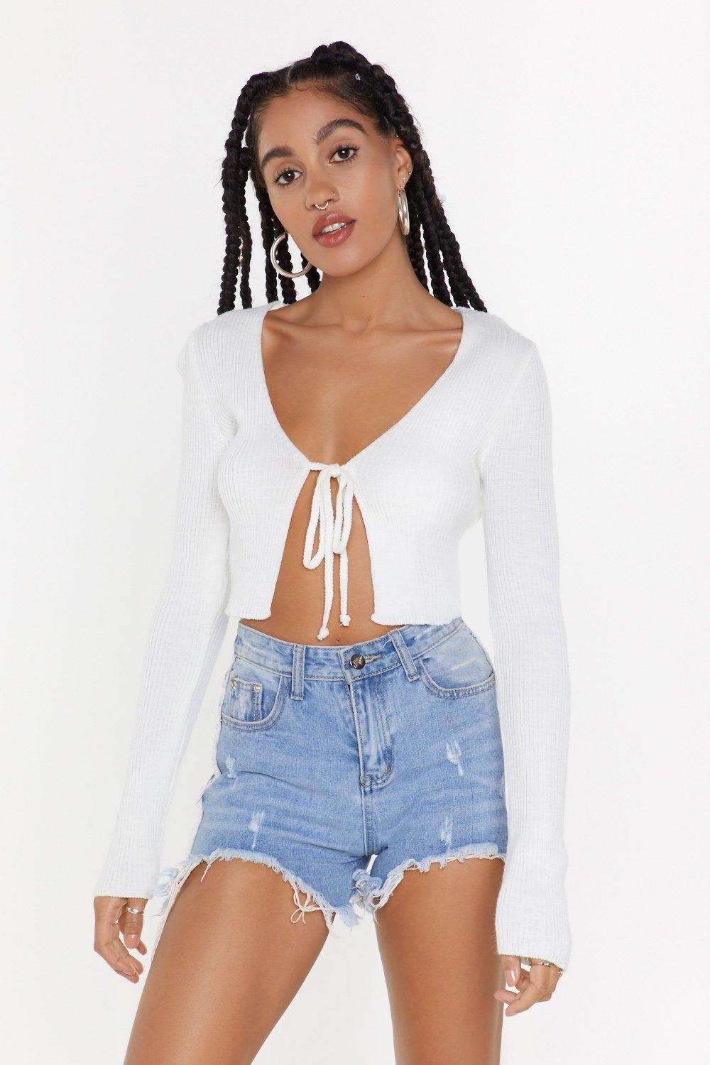 Nasty Gal we All Love A Tie r Cropped Cardigan  in White 