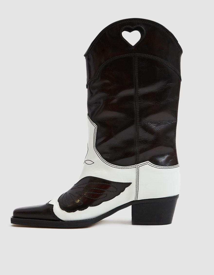 Ganni White And Dark Brown Marlyn 45 Leather Cowboy Boots in Black