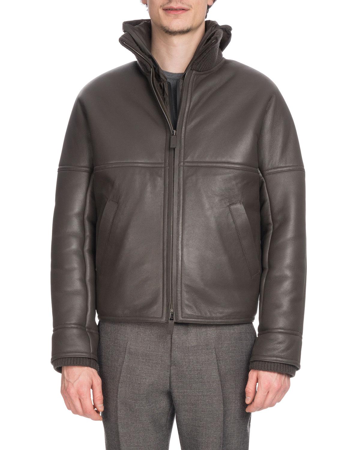Berluti Men S Leather Er Jacket With Lamb Fur Lining In Gray For Berluti Gray Men S Leather Er Jacket