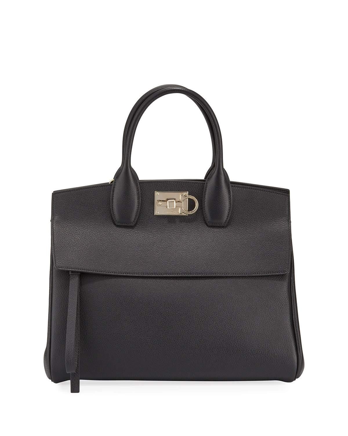 Ferragamo Studio Medium Leather Satchel Bag in Black - Lyst