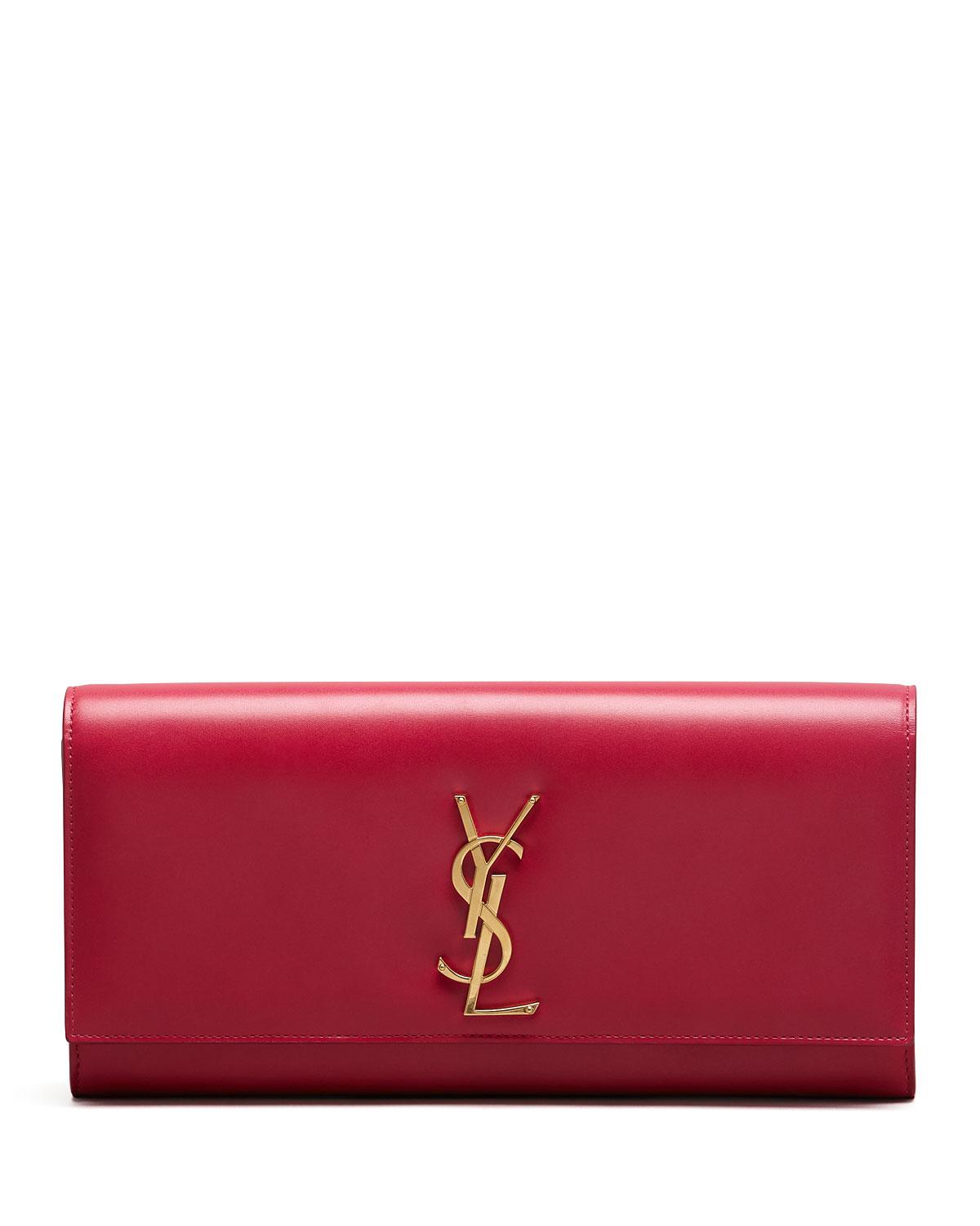 Saint laurent Cassandre Leather Clutch Bag in Red | Lyst