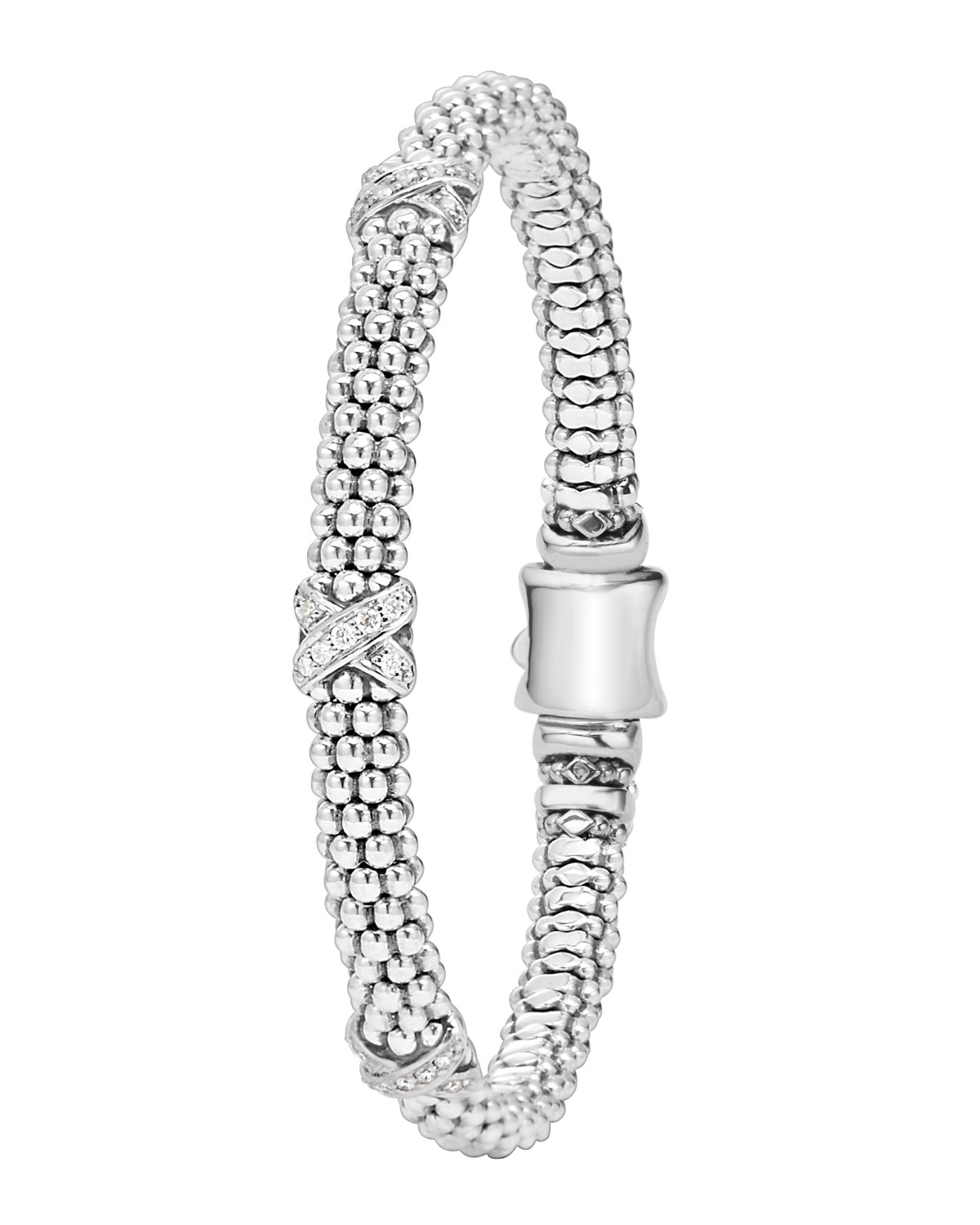 Lyst - Lagos Silver Caviar Diamond X Bracelet in Metallic