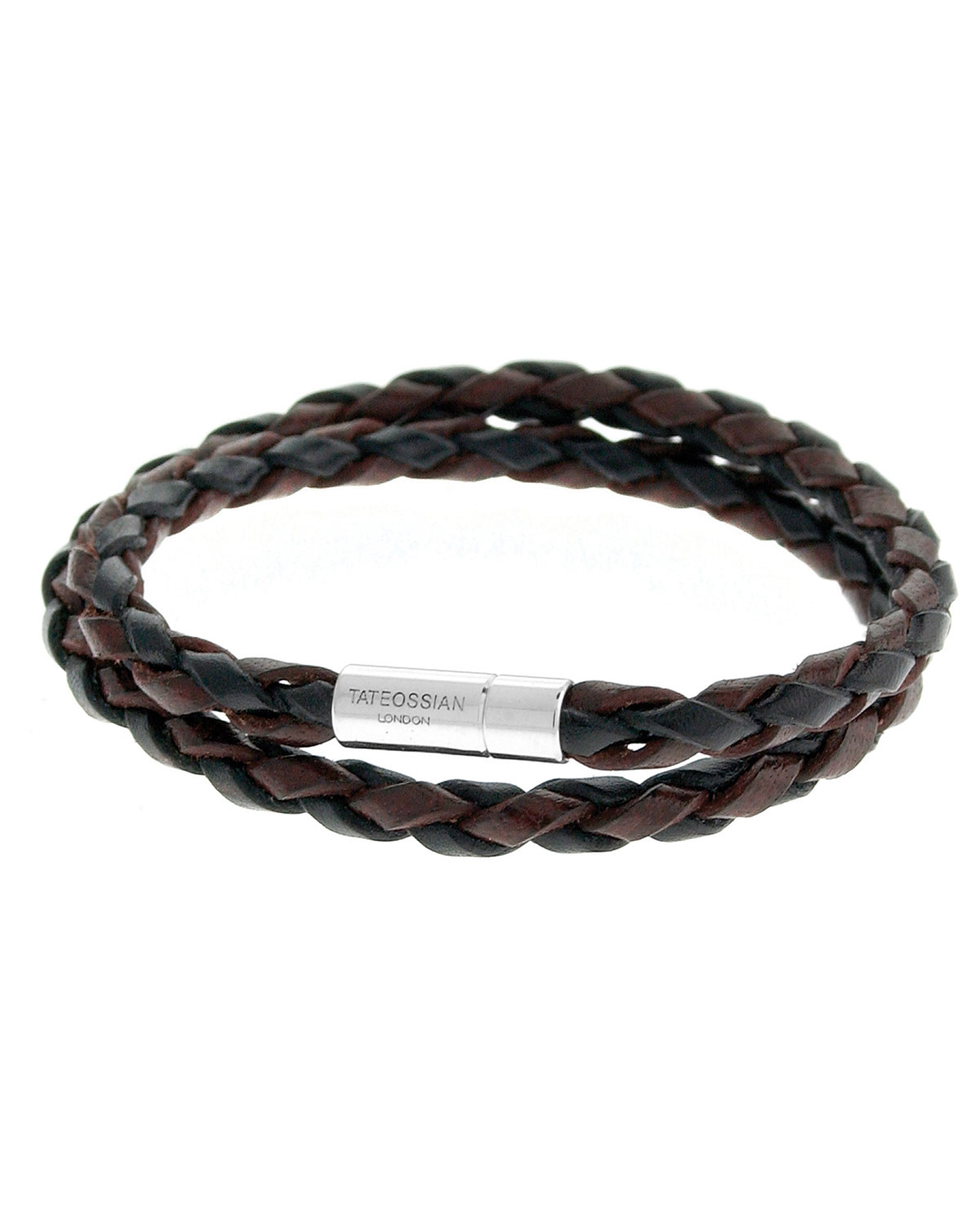 Tateossian men's braided leather double-wrap bracelet in 