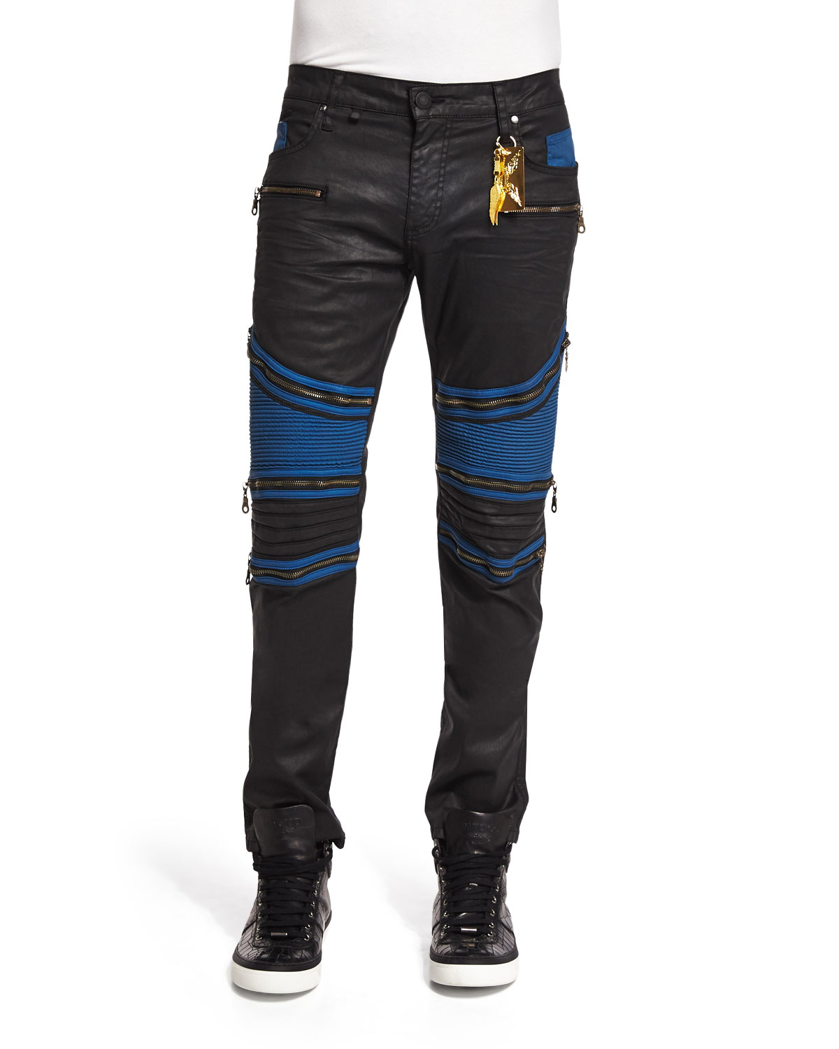 Lyst - Robin'S Jean Racer Contrast-panel Coated Moto Jeans ...