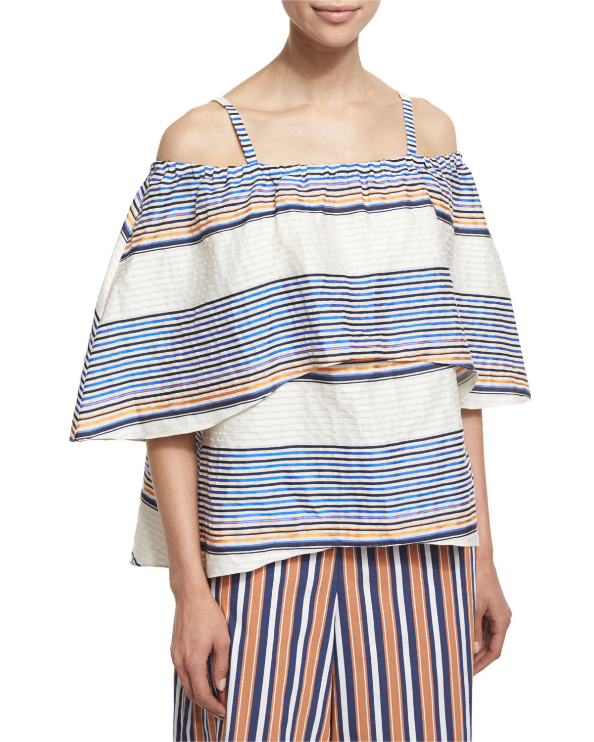 ione textured boxy cold shoulder top in blue lyst ione textured boxy cold shoulder top in blue lyst