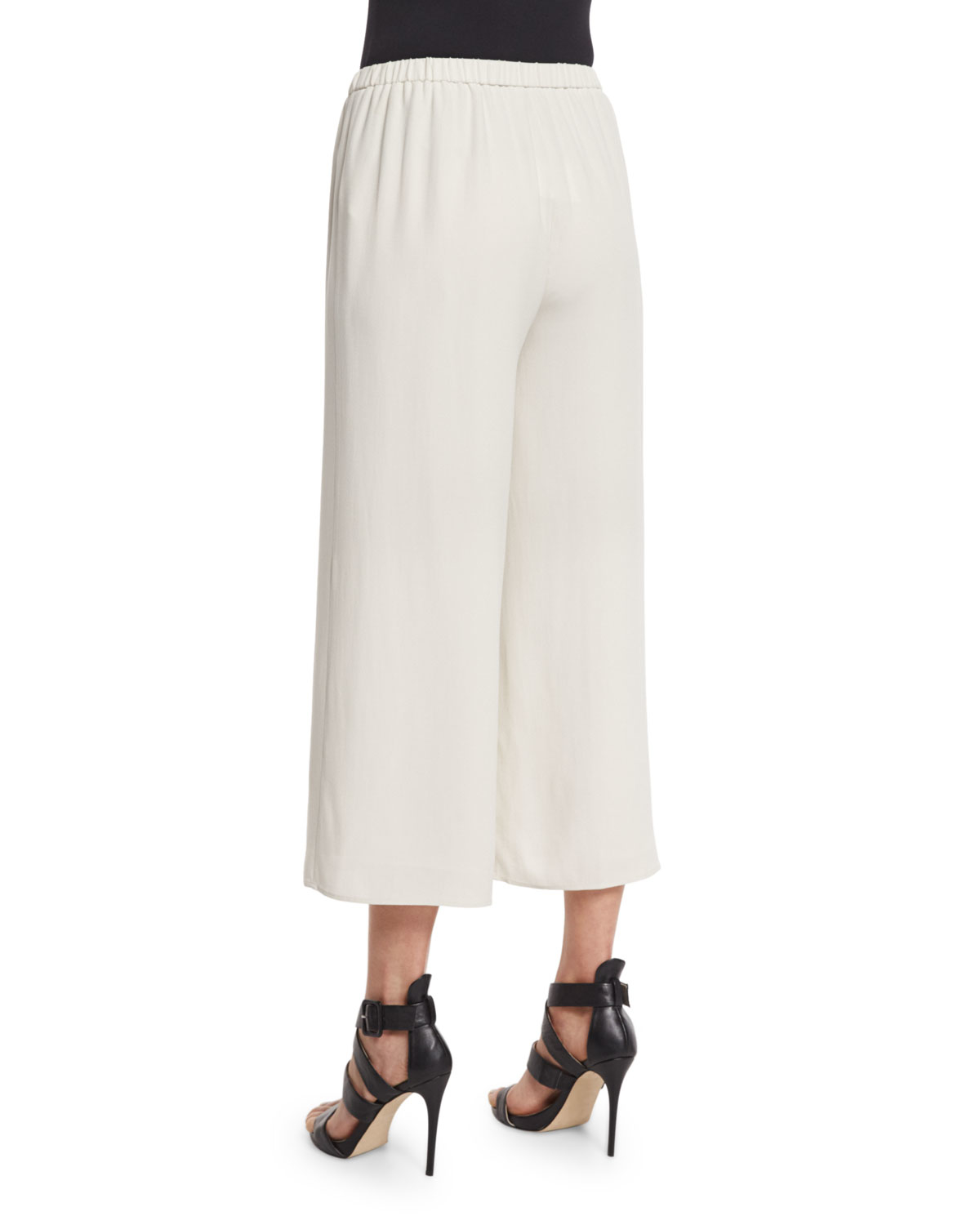 Eileen Fisher Wide-leg Silk Georgette Cropped Pants in White - Lyst