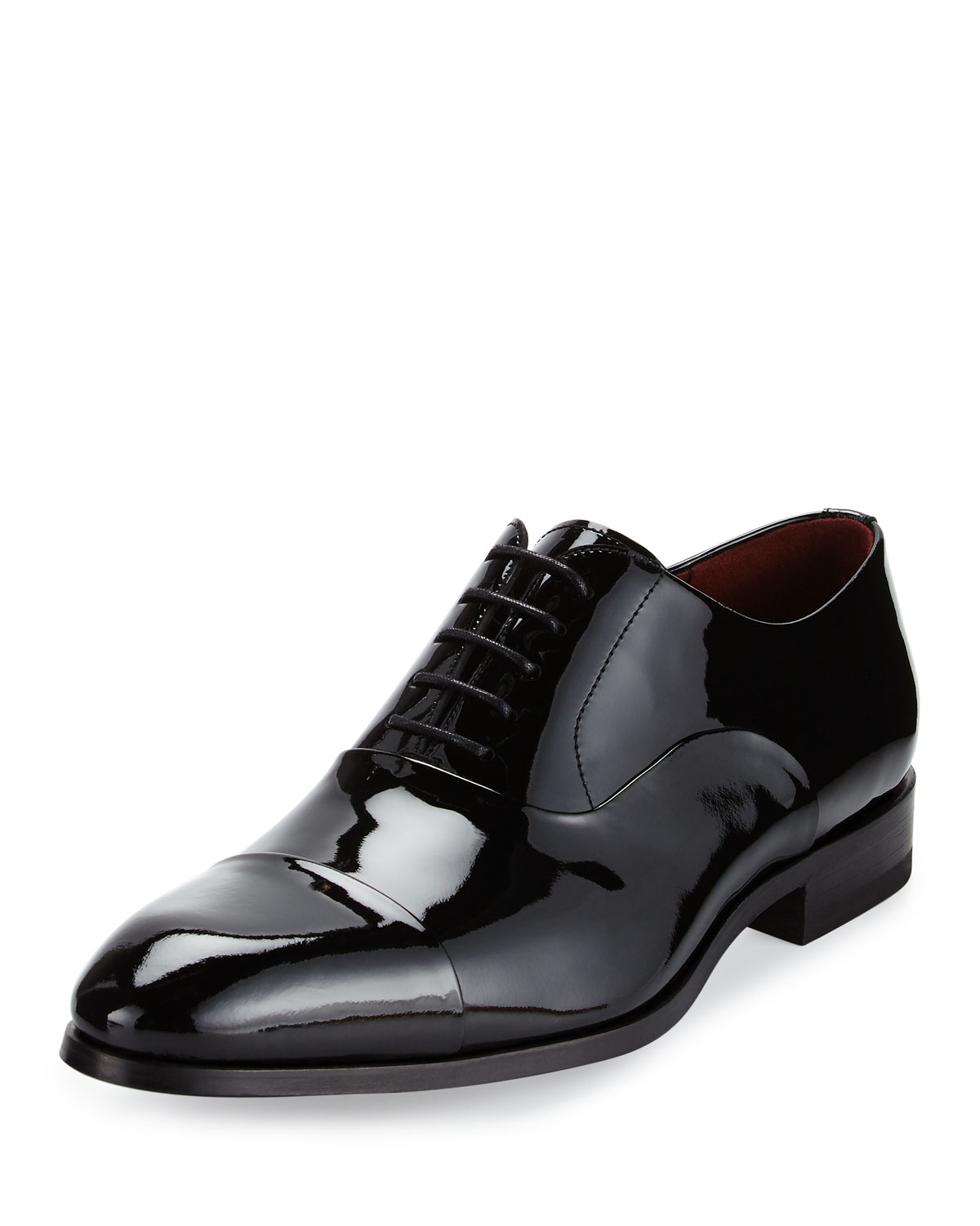 Neiman marcus Cap-toe Patent Leather Oxford Shoe in Black for Men | Lyst