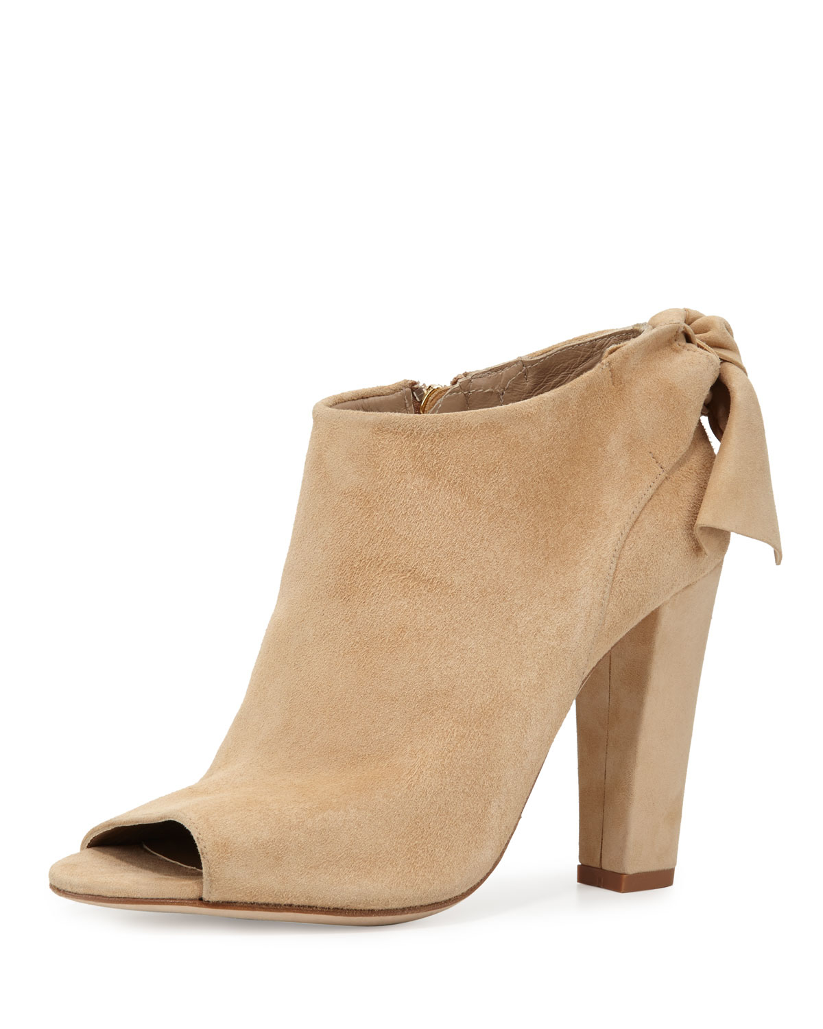 Delman Dylan Bow Peep-toe Bootie in Natural (CAMEL) | Lyst