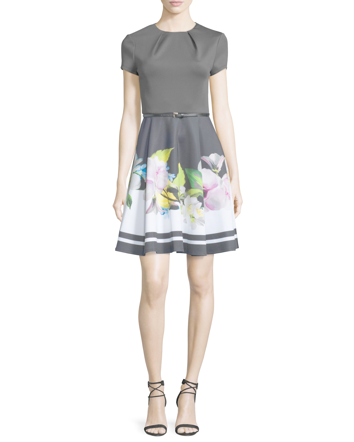 Ted baker Vidaa Floral Short-sleeve Belted Dress in Black | Lyst