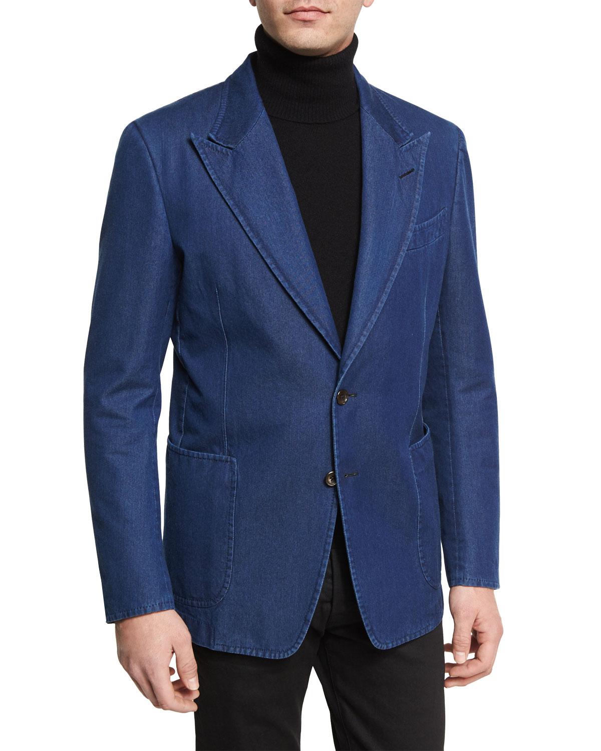 Lyst - Tom Ford Washed Denim Peak-lapel Sport Jacket in Blue for Men
