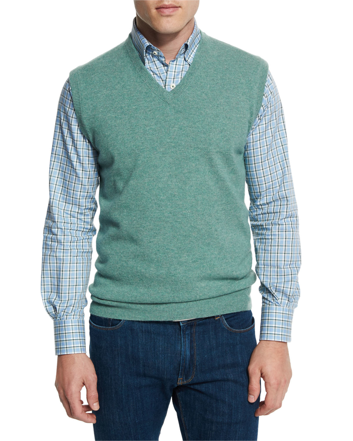 Peter millar Cashmere V-neck Sweater Vest in Green for Men | Lyst
