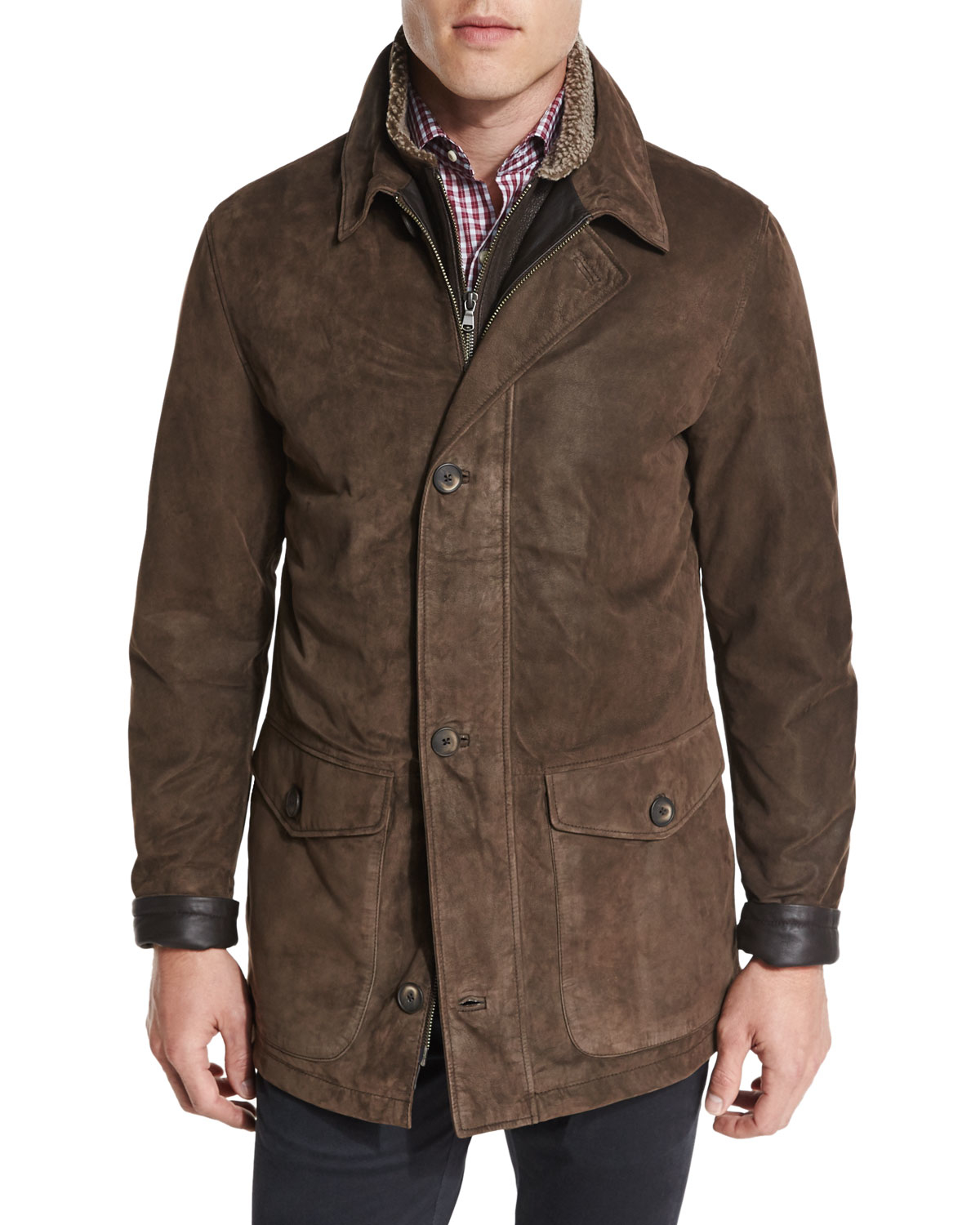 Lyst - Peter Millar Steamboat Leather Jacket With Fur Lining in Brown ...