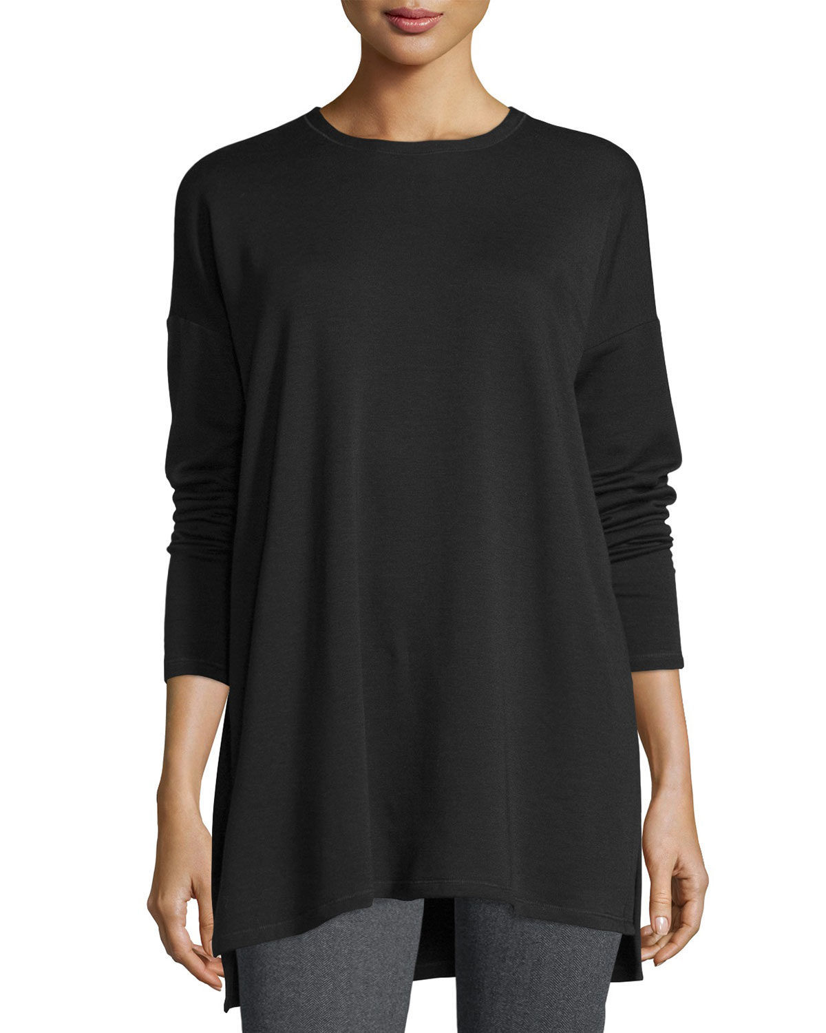 Eileen Fisher Tencel® Fleece Boxy Tunic in Black - Lyst