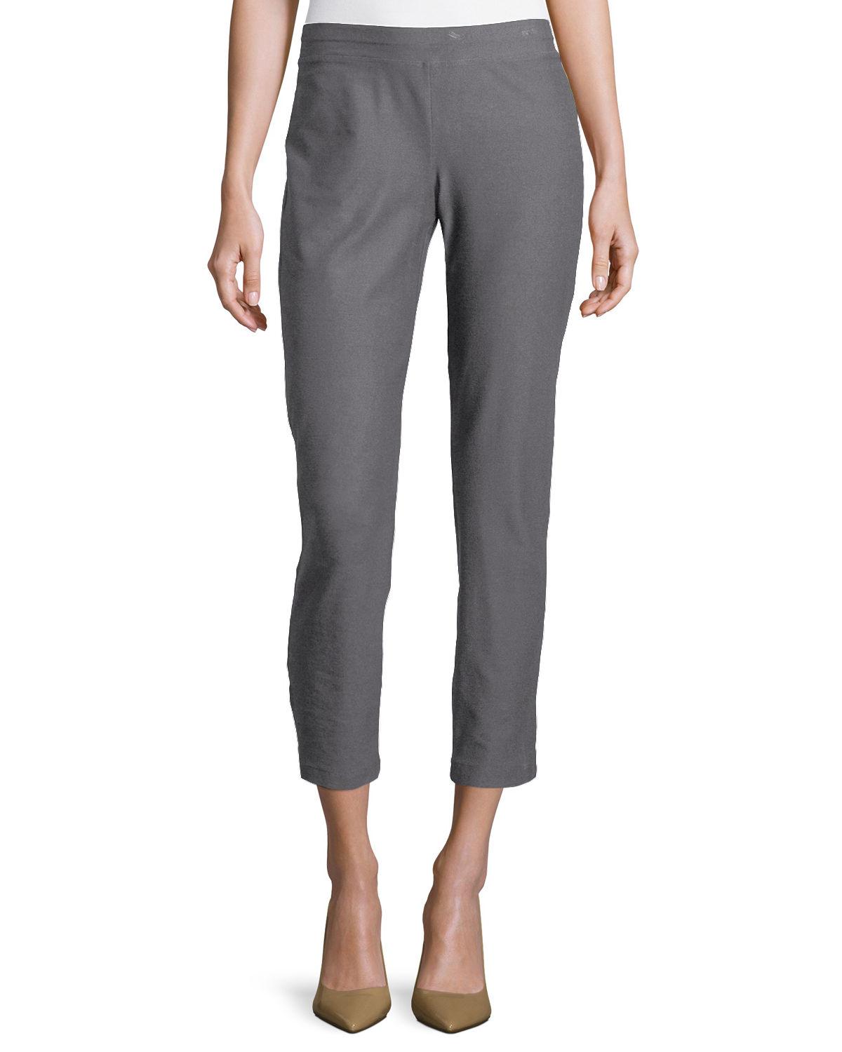 Lyst - Eileen Fisher Washable Stretch-crepe Slim Ankle Pants in Gray