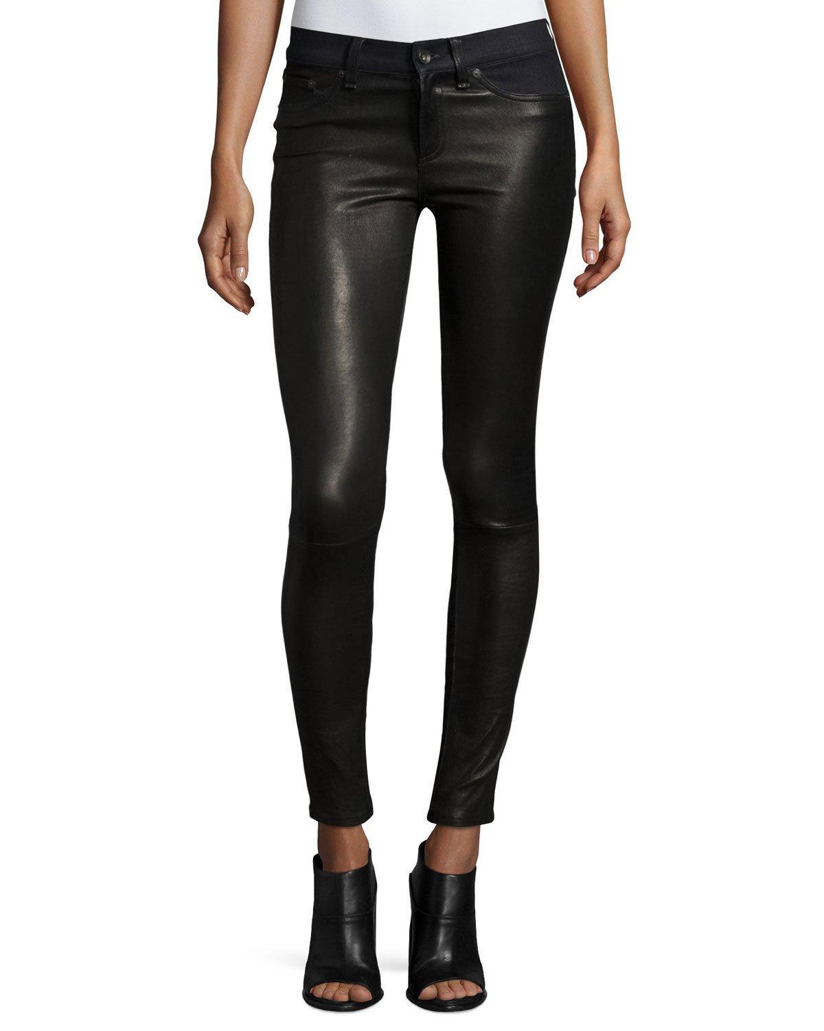 Lyst - Rag & bone Hyde Essex Leather & Denim Skinny Jeans in Black