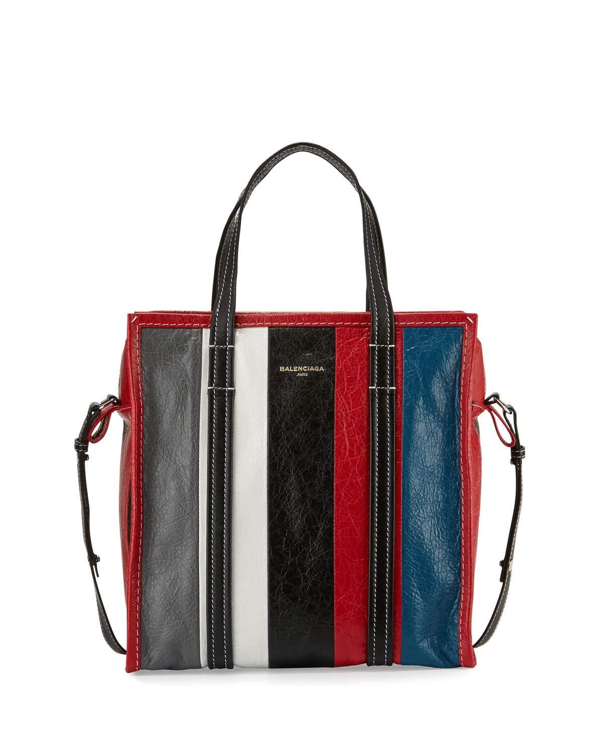 Balenciaga Bazar Small Striped Leather Shopper Tote Bag in Blue | Lyst