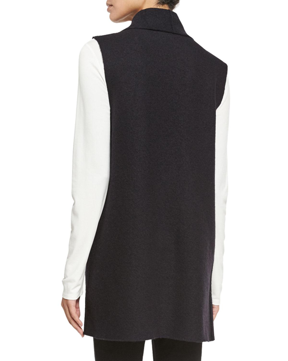 Eileen fisher Icon Boiled Wool Long Vest in Black | Lyst