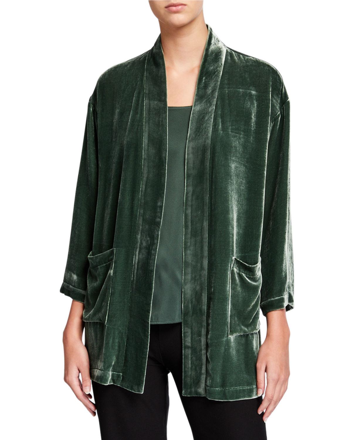 Eileen Fisher Velvet Kimono Jacket in Green Lyst