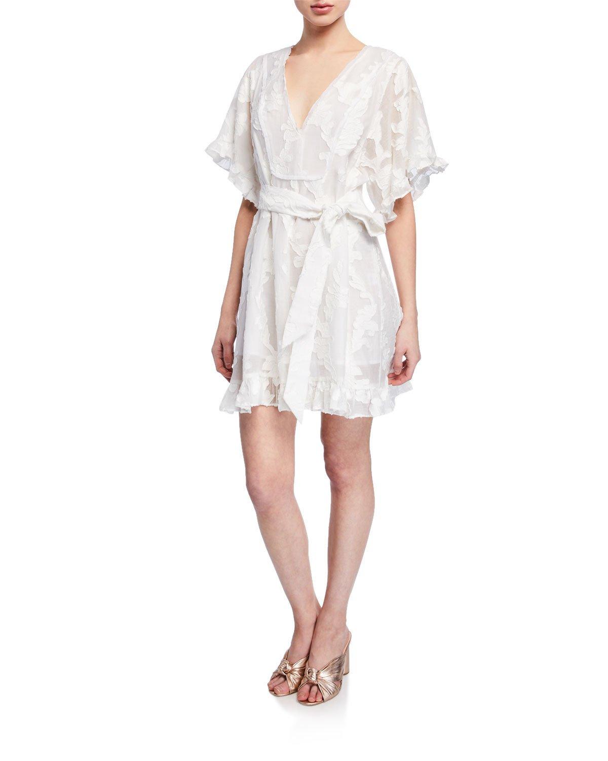 Tanya Taylor Gabriela Lace Flutter-sleeve Dress in White - Lyst